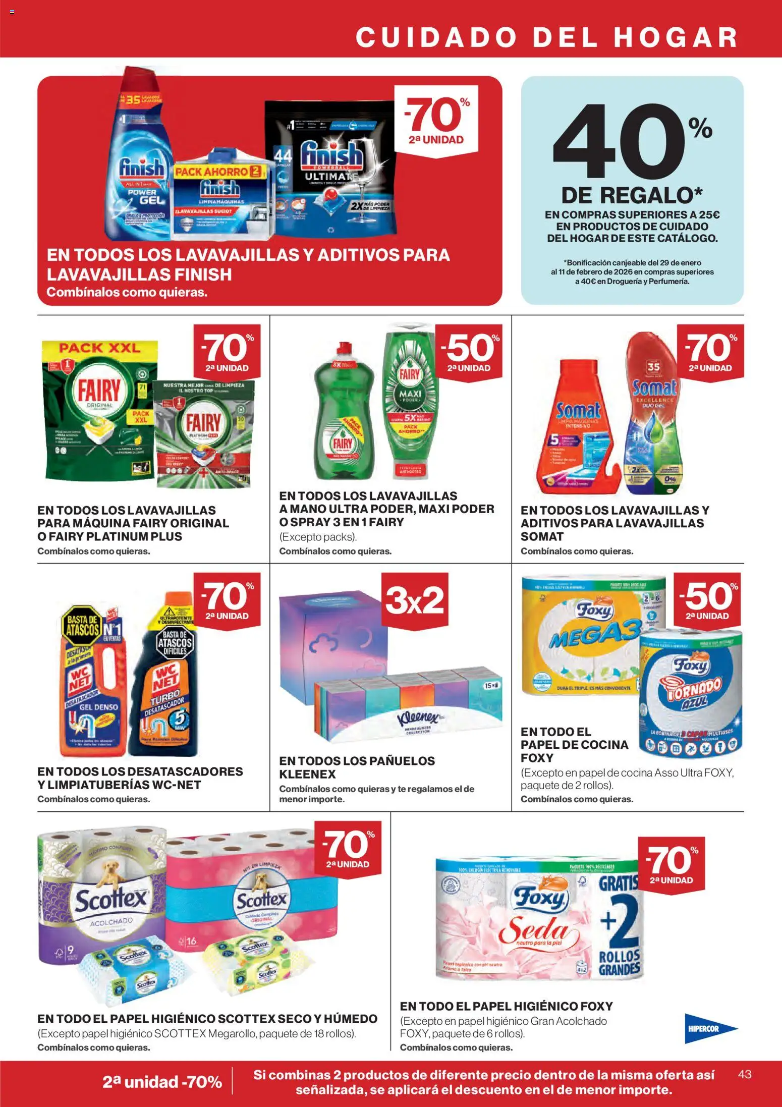 Hipercor catálogo │ válido desde el 07.01.2026 | Página: 43 | Productos: Papel higienico, Té, Cocina, Lavavajillas