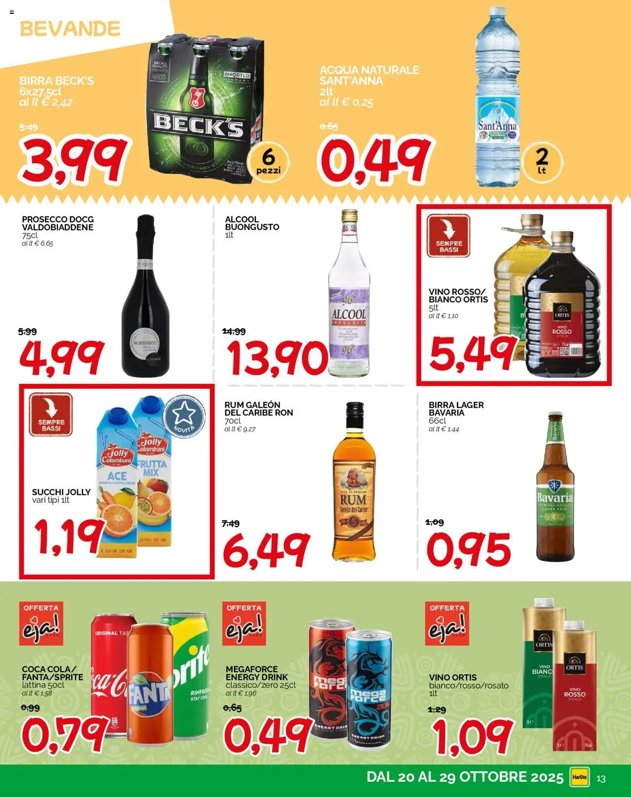 Volantino HarDis del 20.10.2025 | Pagina: 13 | Prodotti: Birra, Prosecco, Vino, Acqua naturale