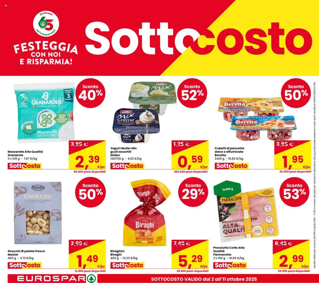 Volantino Despar del 02.10.2025 | Pagina: 2 | Prodotti: Prosciutto Cotto, Prosciutto, Pasta, Gnocchi