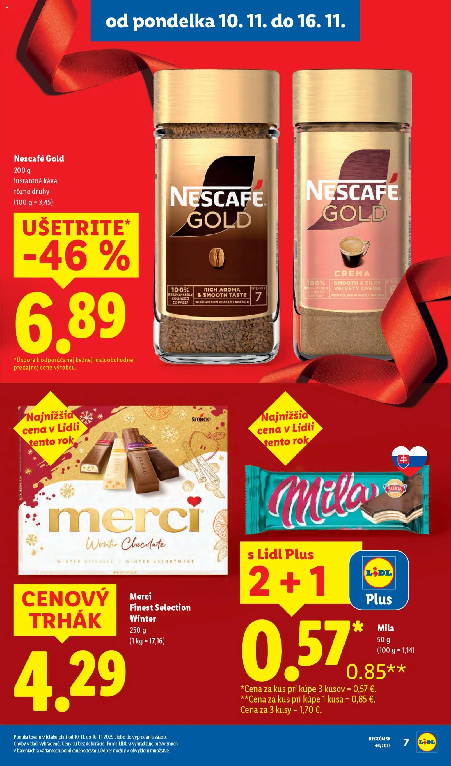 Nové Lidl akcie – leták je platný od 13.11.2025 | Strana: 15 | Produkty: Káva, Merci, Mila, Nescafé Gold