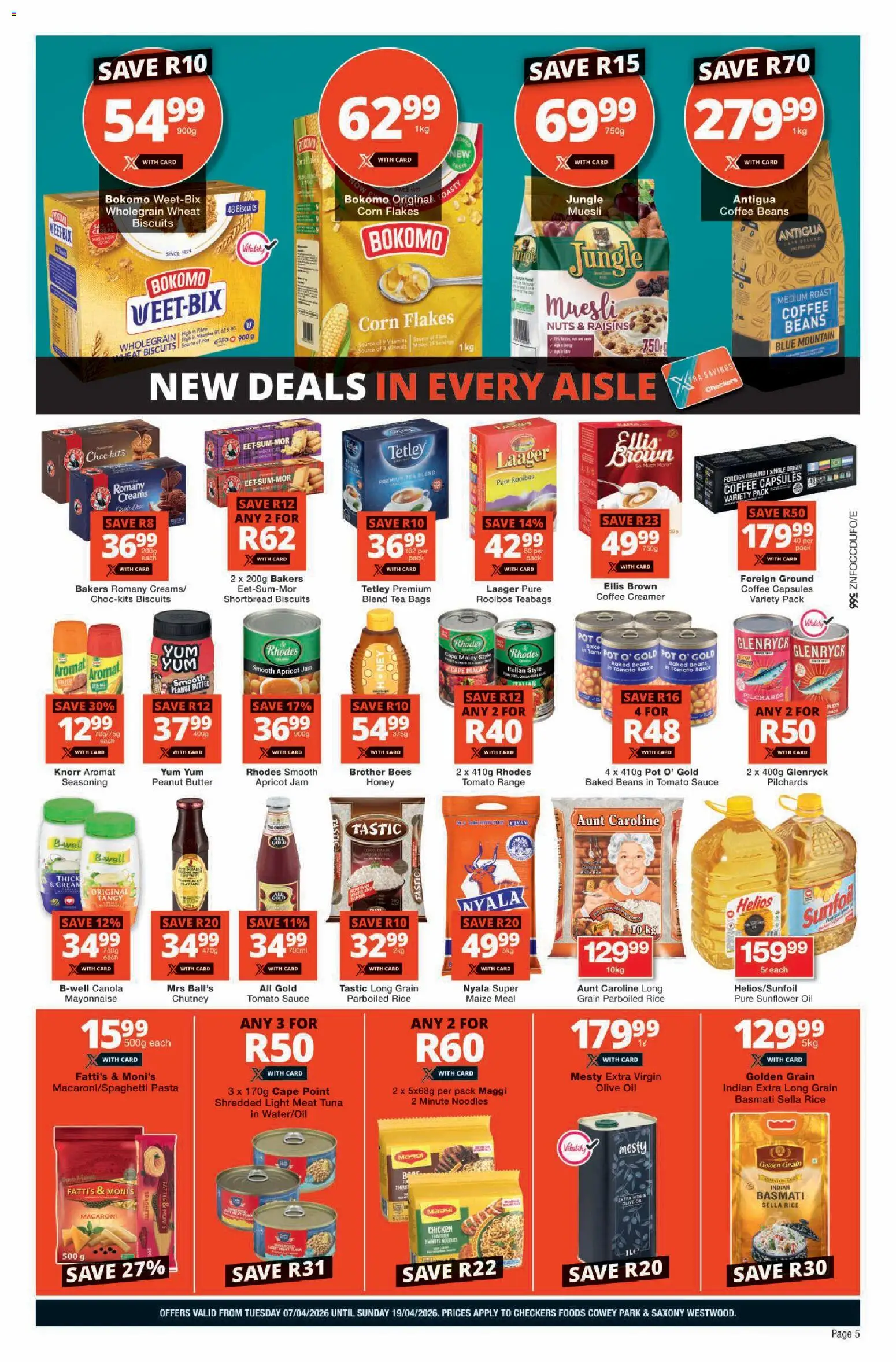 New Checkers catalogue – valid from 07.04.2026 | Page: 5 | Products: Chutney, Oil, Rice, Tea