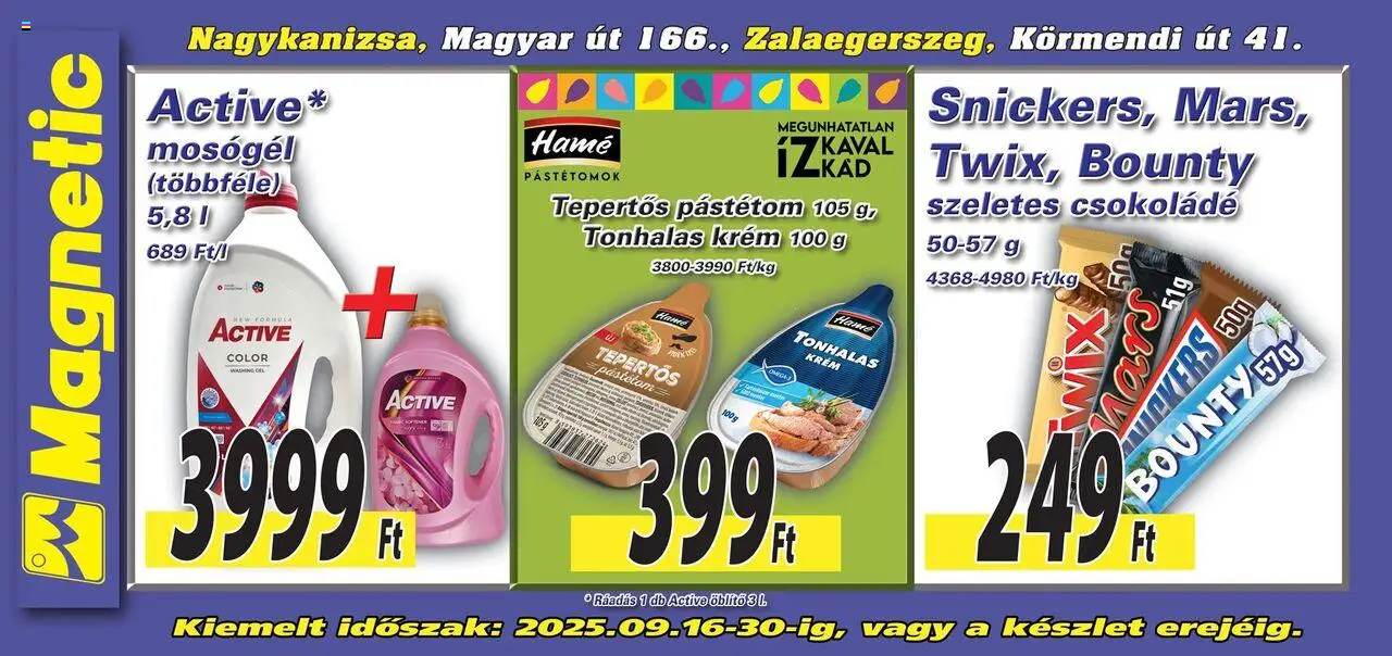 Magnetic akciós ujság - amely érvényes a következő dátumtól: 16.09.2025 | Oldal: 4 | Termékek: Mosógél, Öblítő, Csokoládé, Pástétom