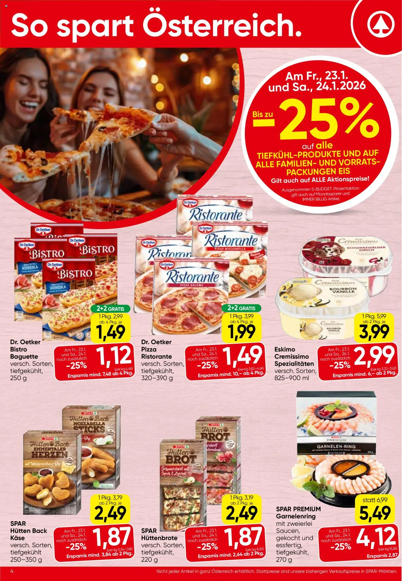 Spar Flugblatt - Wien gültig ab 22.01.2026 | Seite: 4 | Produkte: Eis, Jääkaappipakastin, Käse, Bourbon