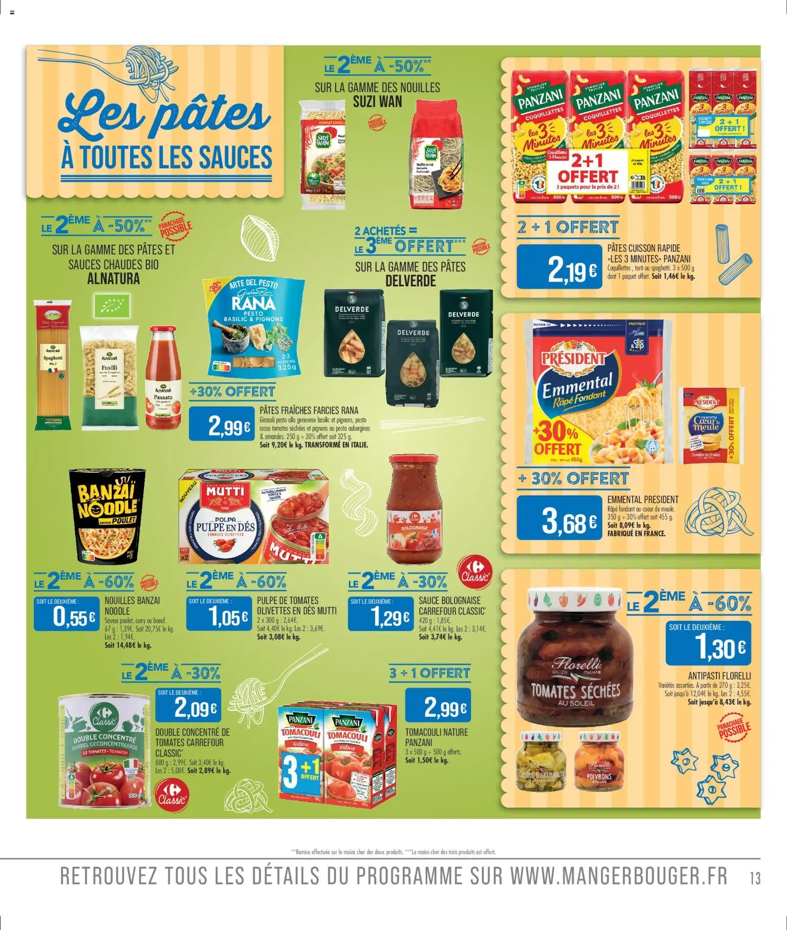 {H1} | Page: 13 | Produits: Fusilli, Sauce bolognaise, Tomates, Pâtes