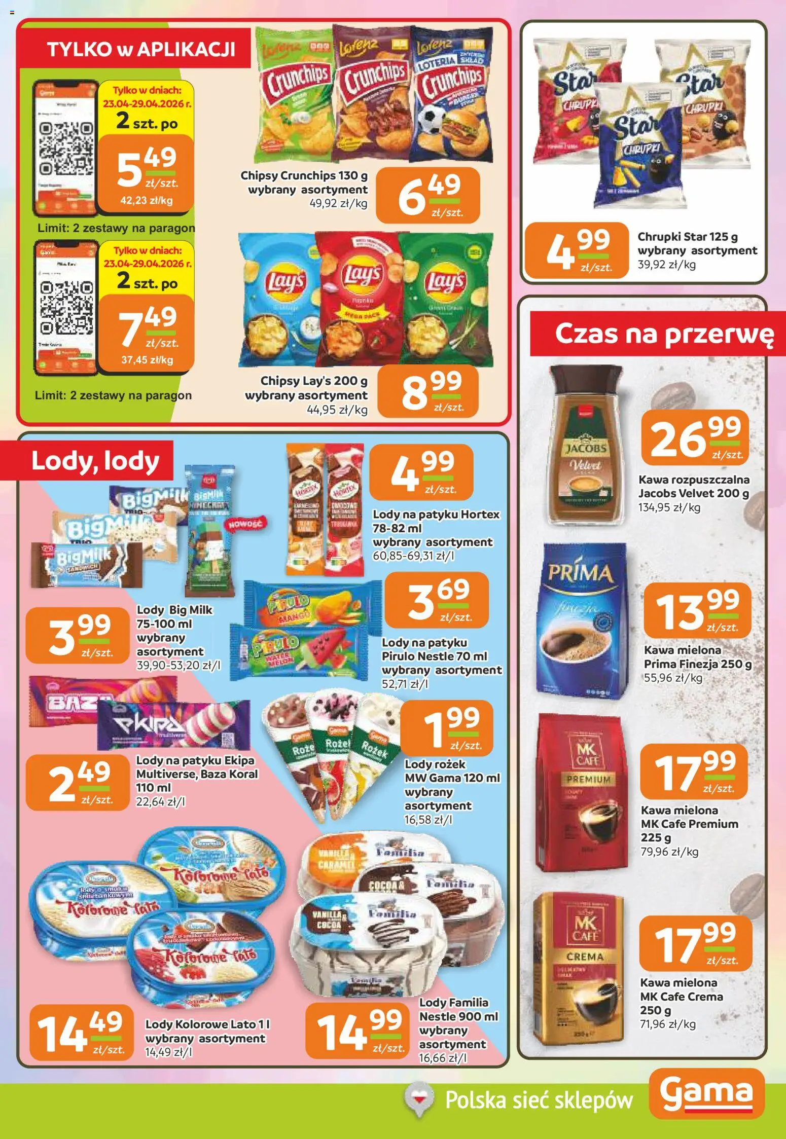 Gama gazetka od 23.04.2026 | Strona: 5 | Produkty: Chipsy, Kawa rozpuszczalna, Big Milk, Kawa