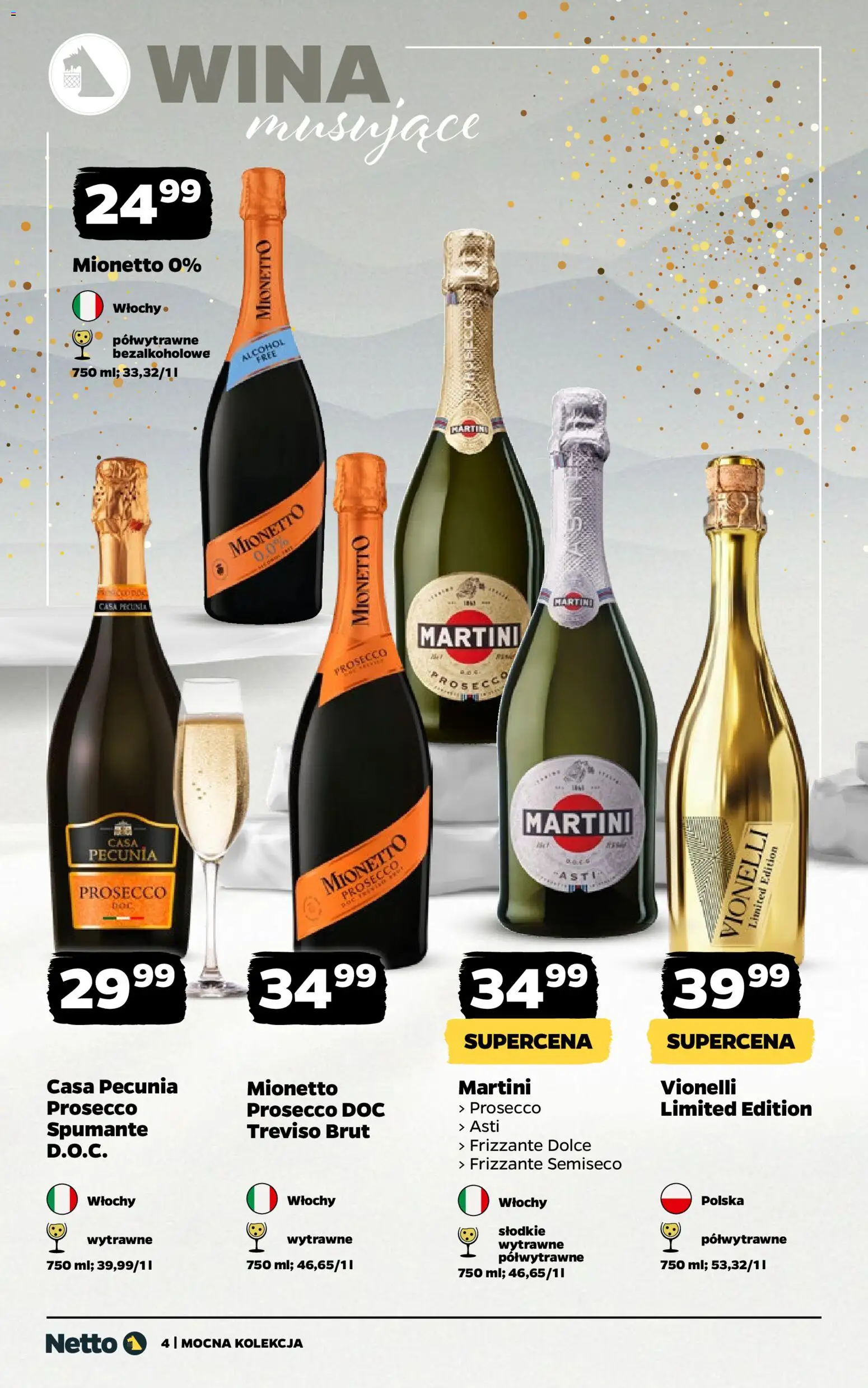 Netto gazetka - Mocna Kolekcja od 22.12.2025 | Strona: 4 | Produkty: Martini, Mionetto prosecco, Prosecco