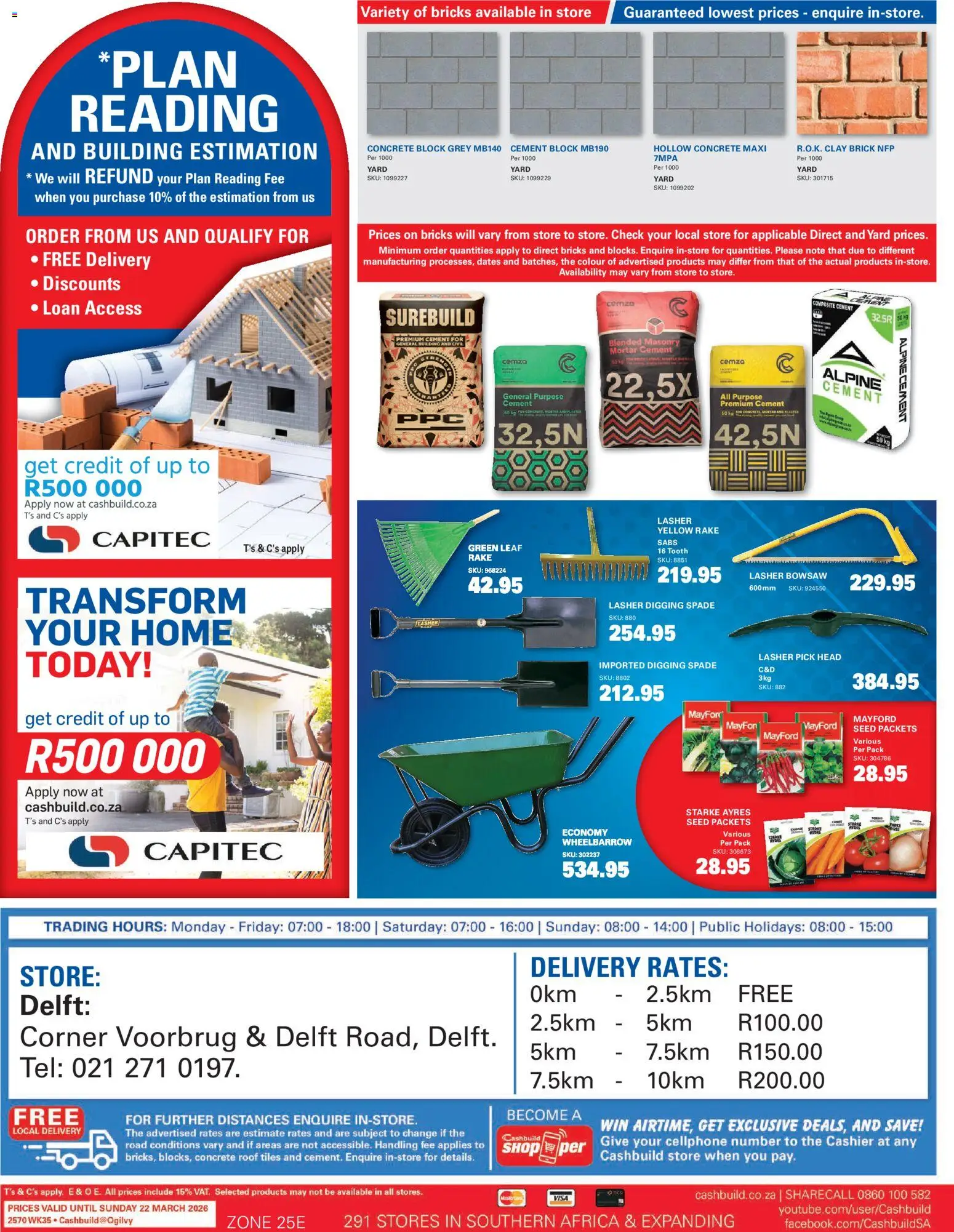 New Cashbuild catalogue – valid from 23.02.2026 | Page: 4 | Products: Spade, Bowsaw, Cement, Clay