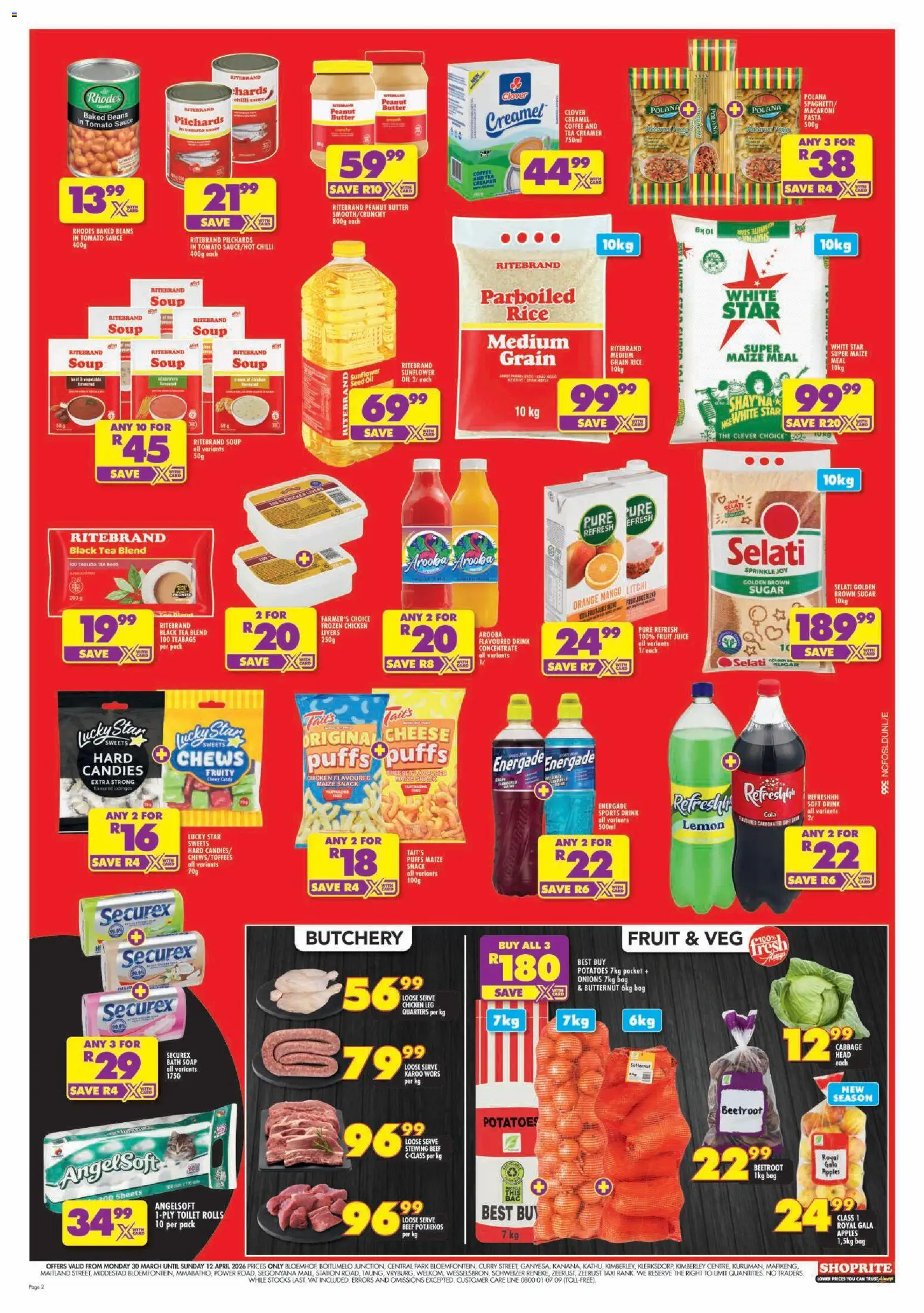 New Shoprite catalogue – valid from 30.03.2026 | Page: 2 | Products: Sweets, Beans, Bag, Soup