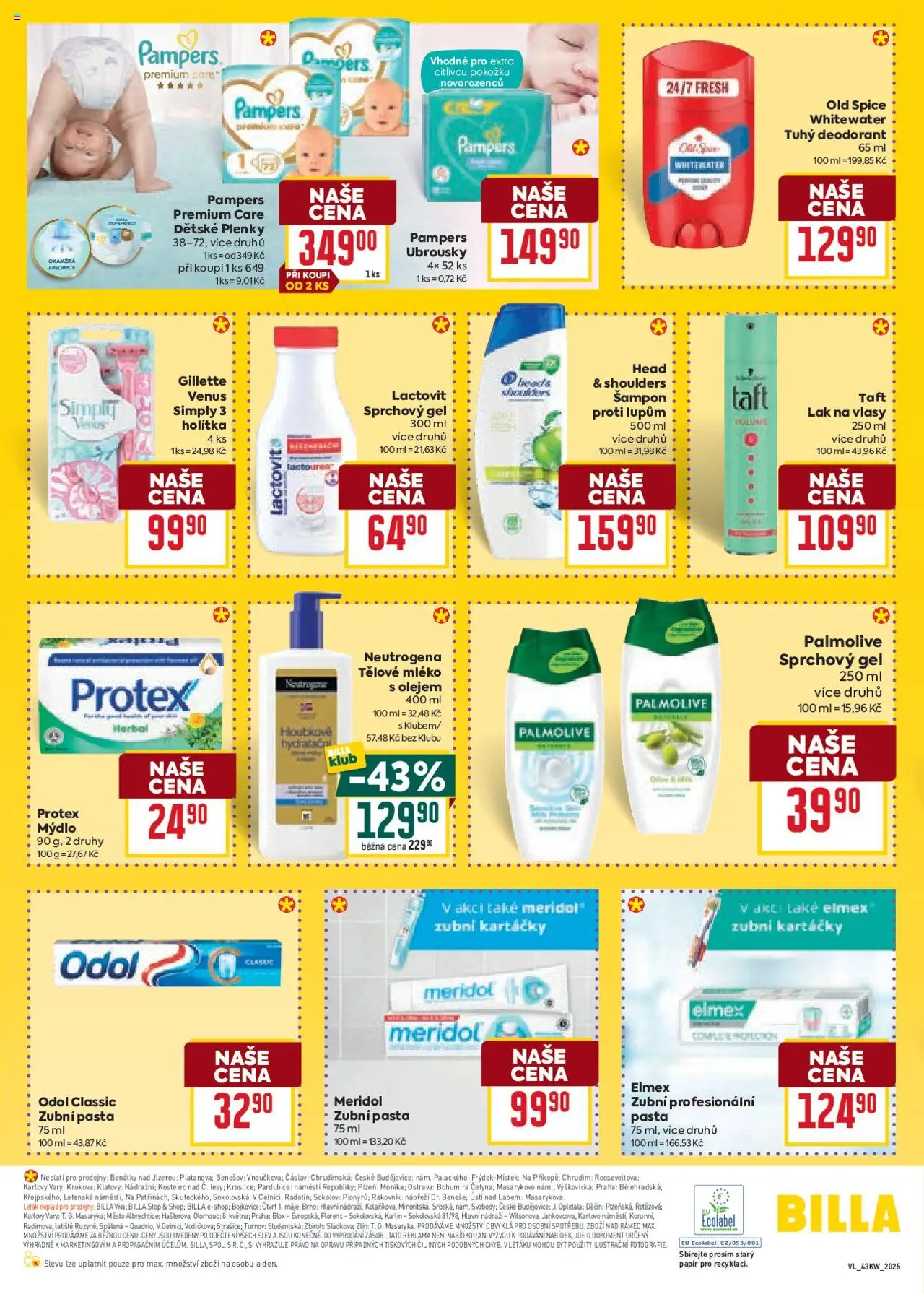 Billa Velký leták od 22.10.2025 | Strana: 36 | Produkty: Mýdlo, Sprchový gel, Deodorant, Elmex