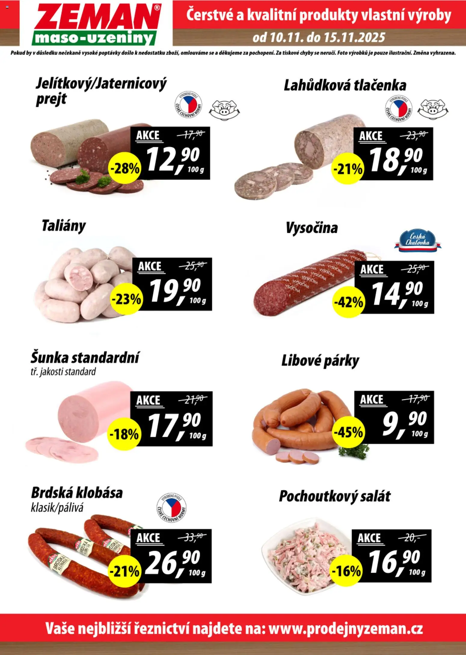 Prodejny Zeman leták od 10.11.2025 | Strana: 2 | Produkty: Salát, Klobása, Vysočina, Tlačenka