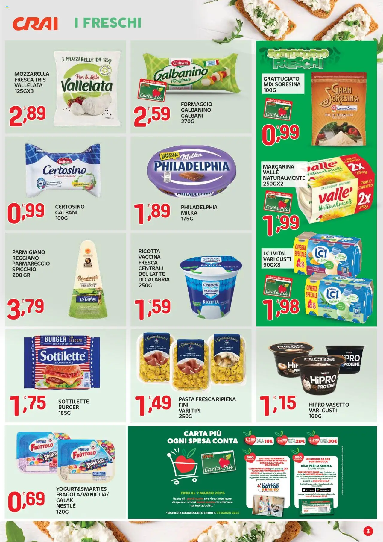 Volantino CRAI del 02.10.2025 | Pagina: 3 | Prodotti: Latte, Ricotta, Olio di girasole, Parmigiano
