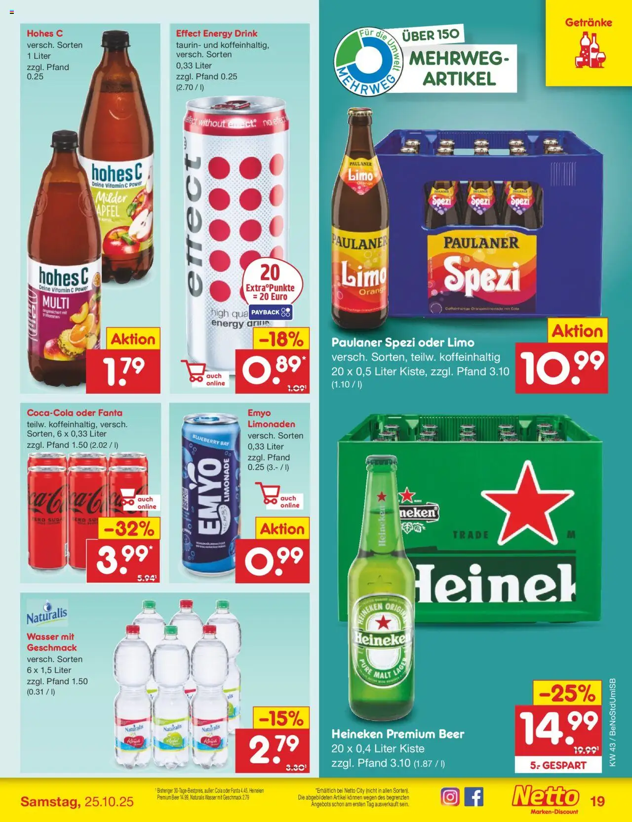 Netto Marken-Discount Prospekt 	 – gültig ab 20.10.2025 | Seite: 25 | Produkte: Fanta, Cola, Paulaner spezi, Wasser