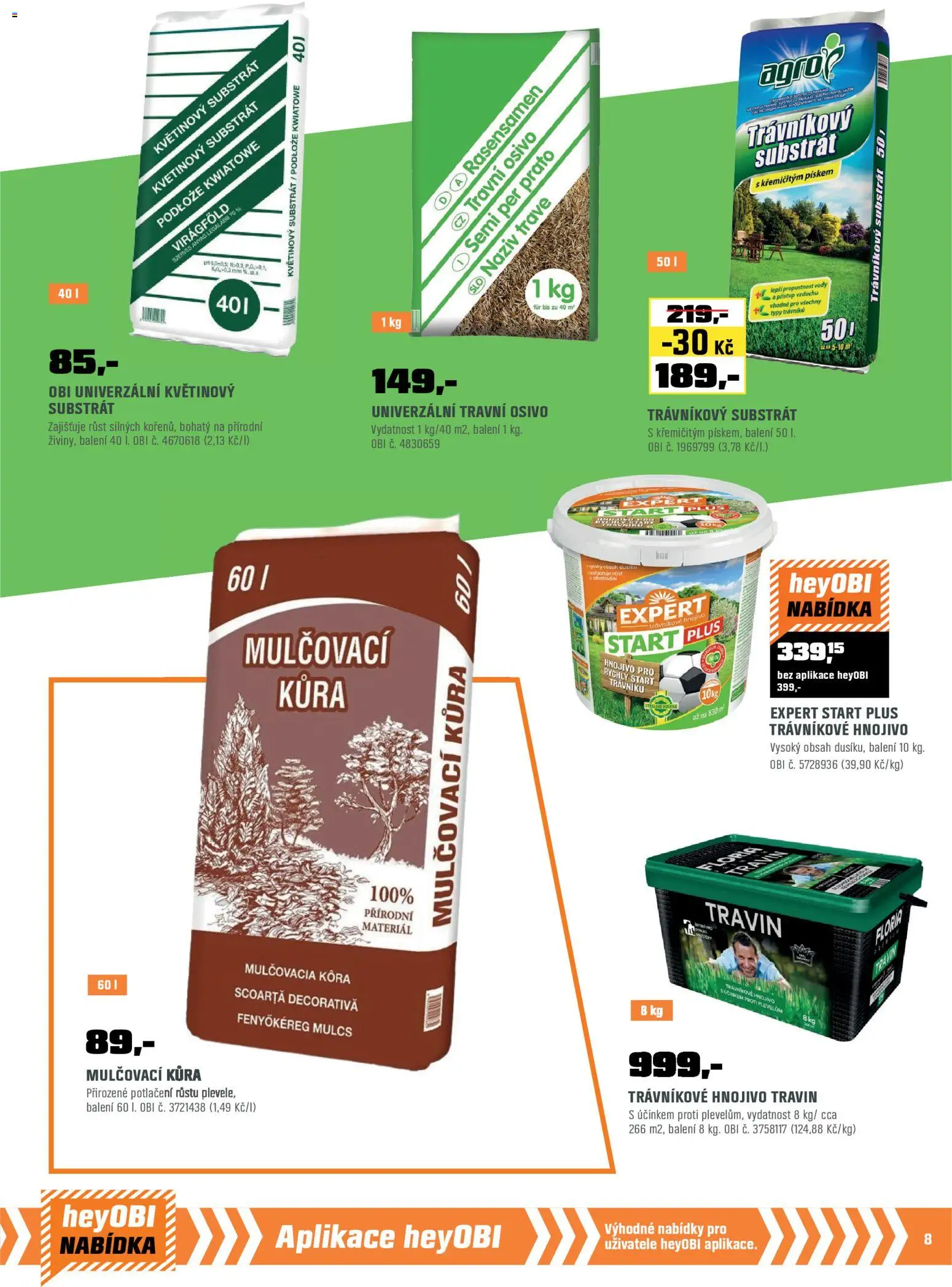 OBI leták od 01.03.2026 | Strana: 9 | Produkty: Mulčovací kůra, Substrát, Trávníkové hnojivo, Hnojivo