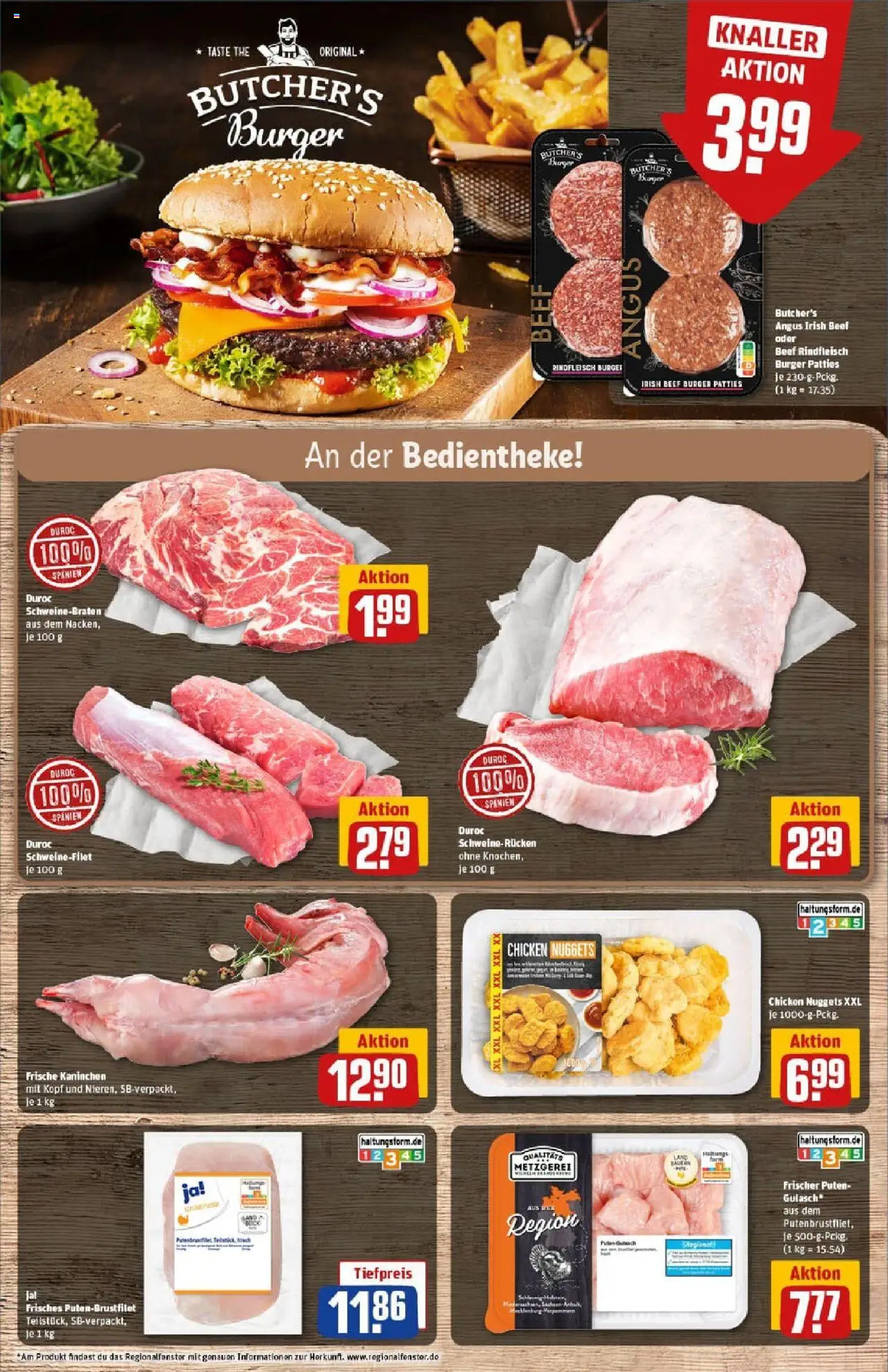 Rewe prospekt Hamburg / Wandsbek	 – gültig ab 06.10.2025 | Seite: 8 | Produkte: Kaninchen, Burger, Schweinefilet, Rindfleisch