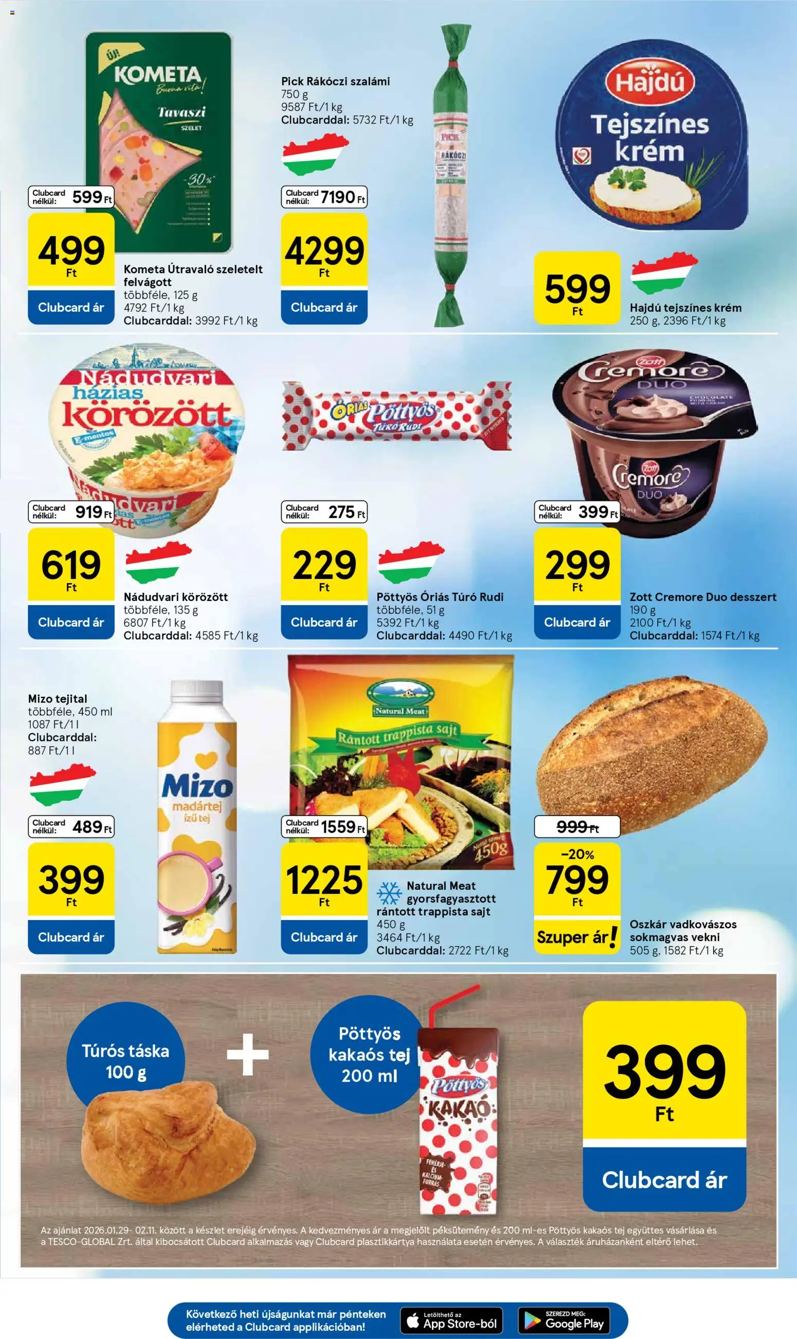 Tesco akciós ujság - amely érvényes a következő dátumtól: 29.01.2026 | Oldal: 3 | Termékek: Pick, Tej, Felvágott, Túró