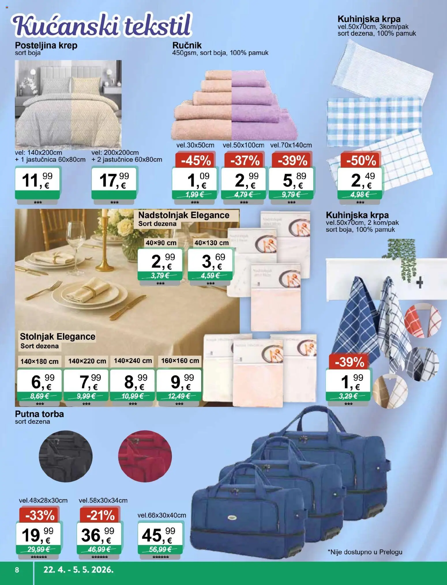 KTC katalog | vrijedi od 22.04.2026 | Stranica: 8 | Proizvodi: Stolnjak, Posteljina, Putna torba, Torba