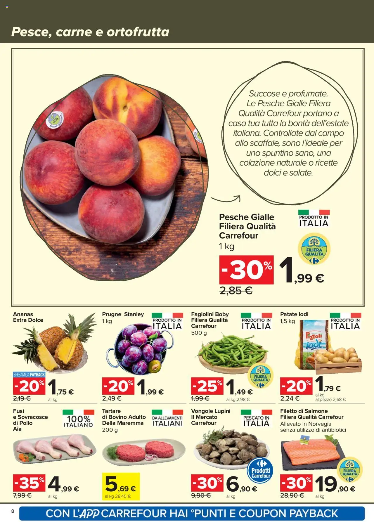 Volantino Carrefour del 07.08.2025 | Pagina: 8 | Prodotti: Lupini, Salmone, Vongole, Ananas
