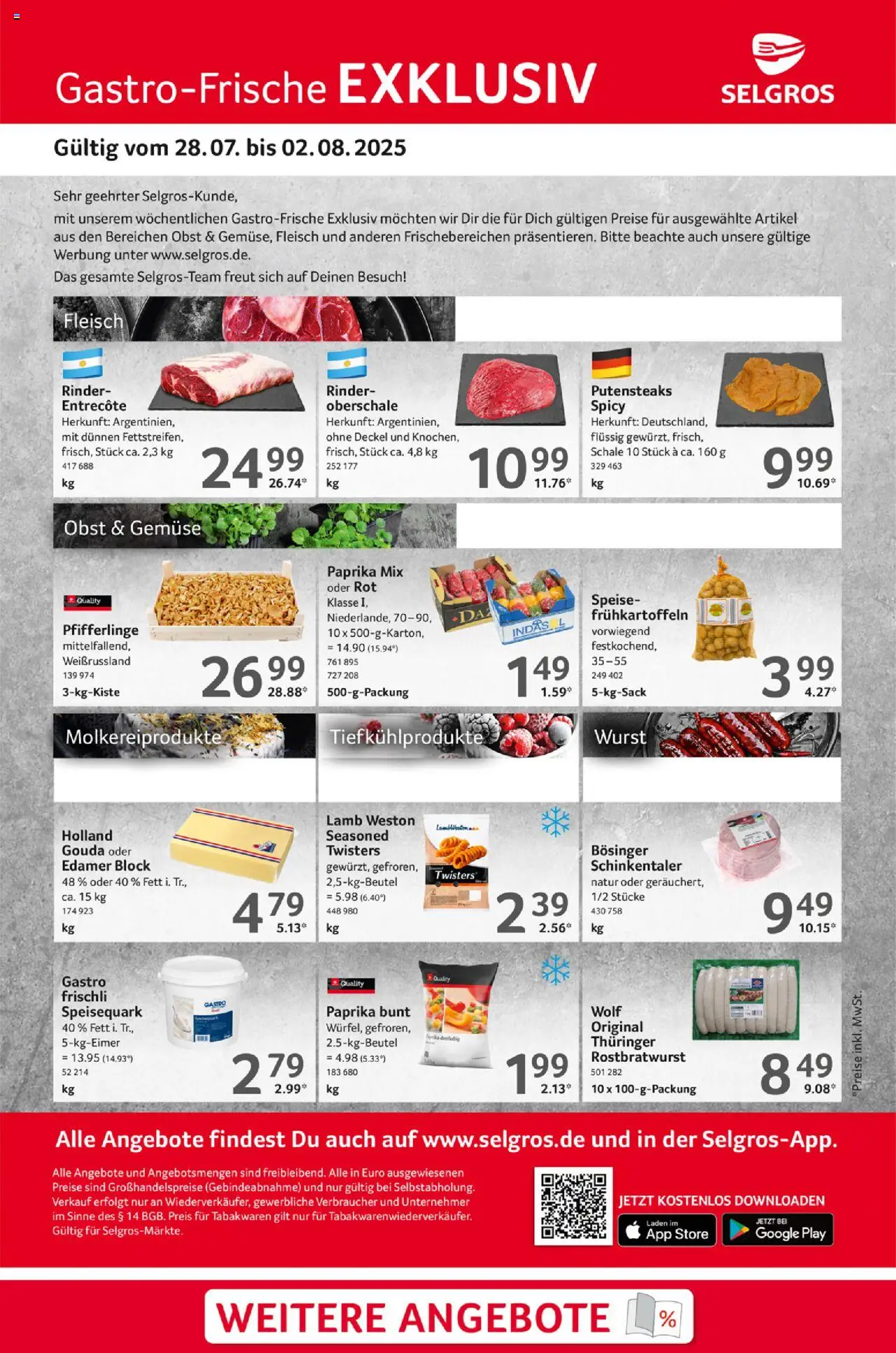 Selgros Gastro Angebote - gültig ab dem 28.07.2025 | Seite: 1 | Produkte: Gouda, Gemüse, Obst, Fleisch