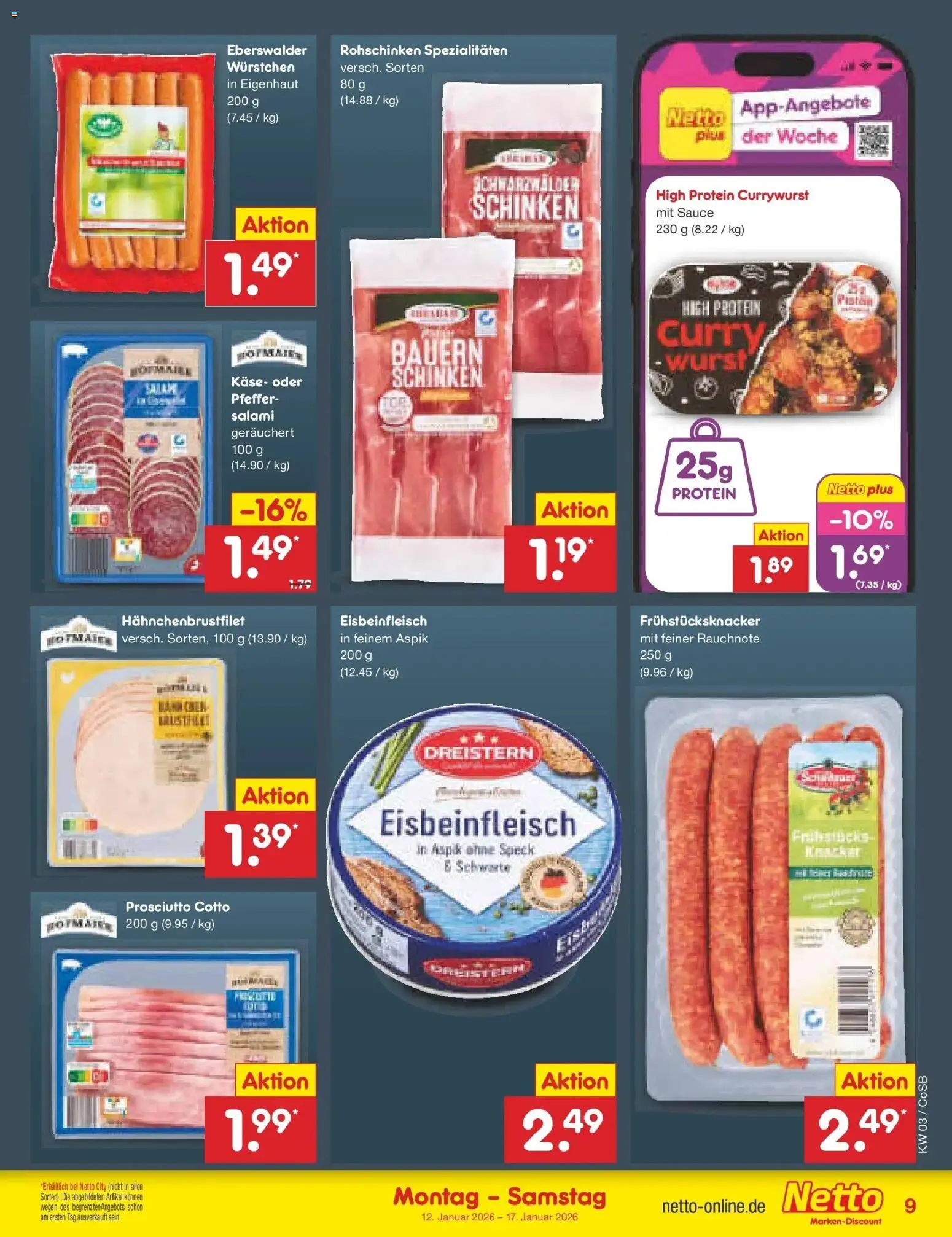 Netto Marken-Discount prospekt Bitterfeld-Wolfen	 – gültig ab 12.01.2026 | Seite: 9 | Produkte: Käse, Wurst, Salami, Schinken