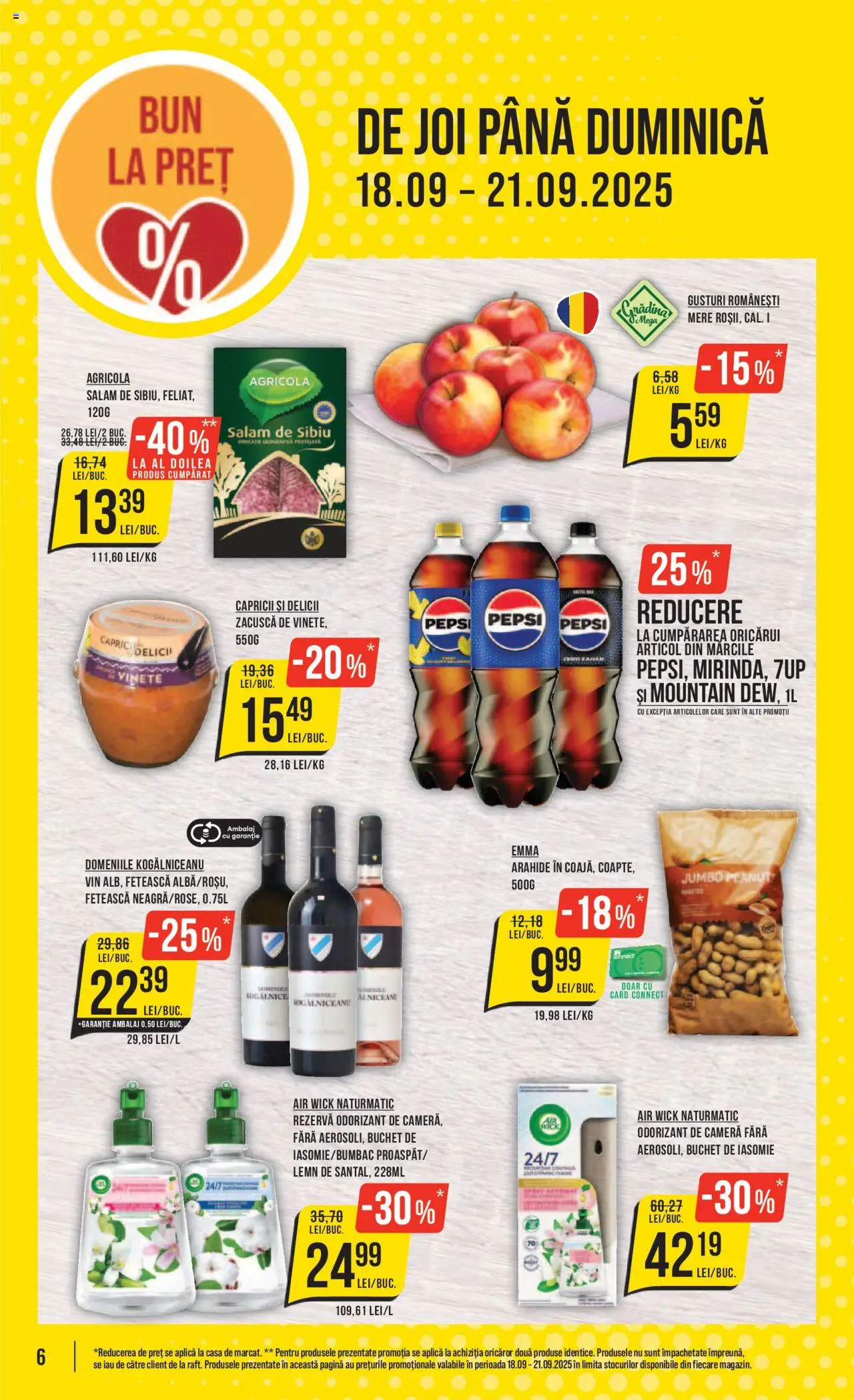 Noul catalog Mega Image – valabil de la 18.09.2025 | Pagină: 6 | Produse: Cameră, Salam, Vin, Mere