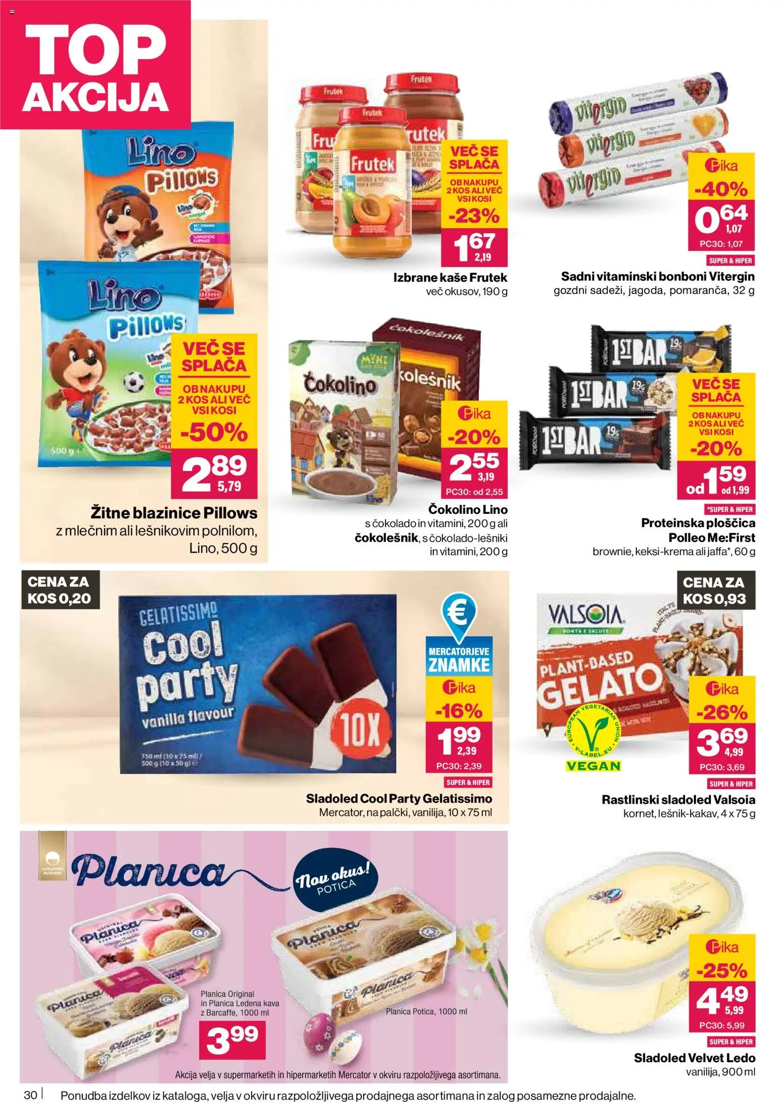 Novi Mercator katalog ponudbe – veljaven od 02.04.2026 | Stran: 30 | Izdelki: Bonboni, Čokolino, Kava, Sladoled