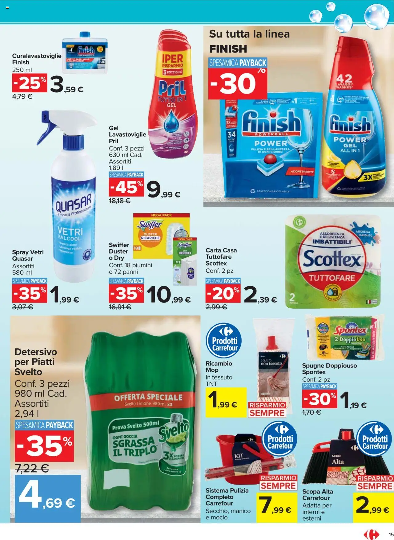 Volantino Carrefour del 26.09.2025 | Pagina: 15 | Prodotti: Mocio, Limone, Lavastoviglie, Scopa