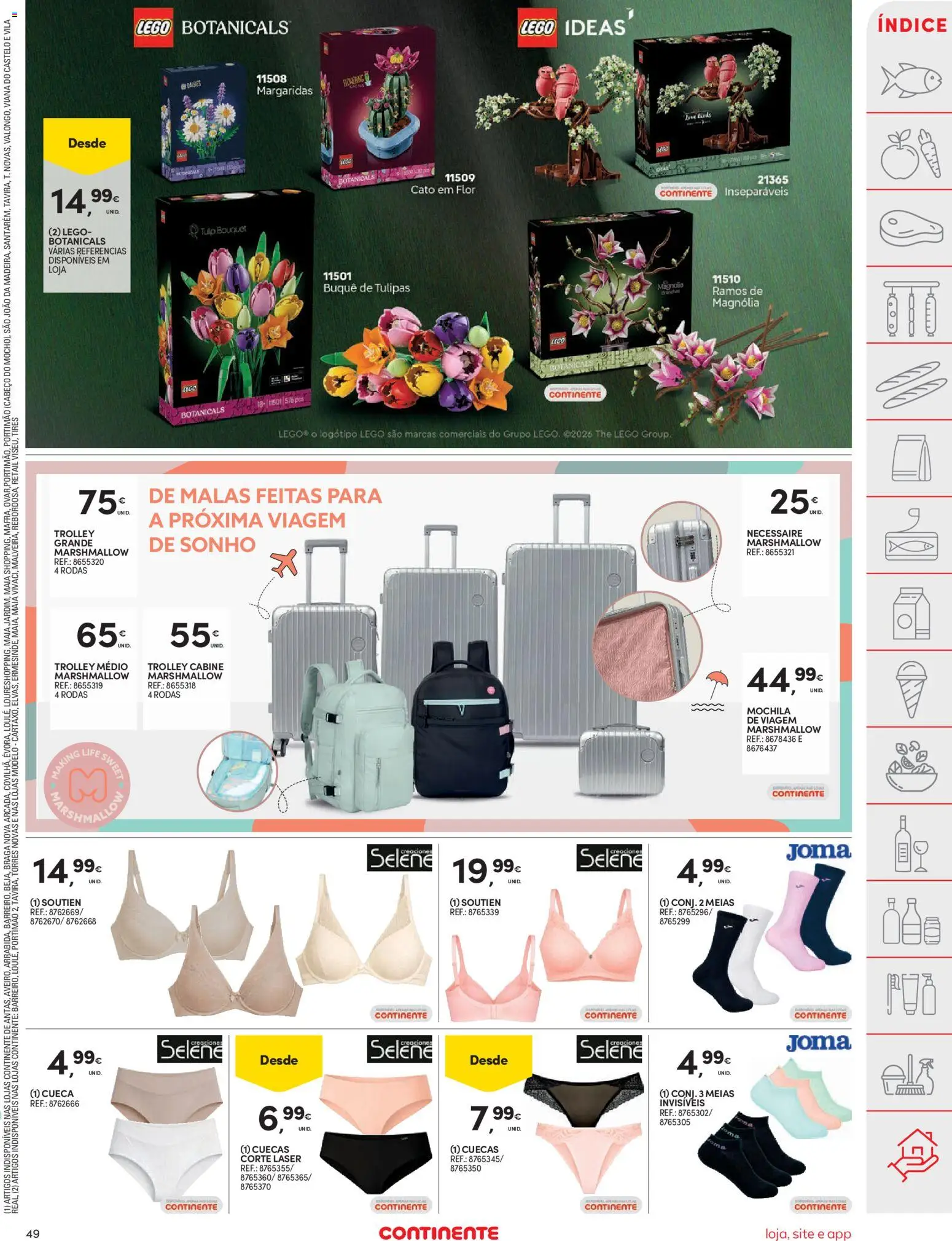 Continente folheto │ válido de 28.04.2026 | Página: 49 | Produtos: Mochila, Necessaire, Meias, Cuecas