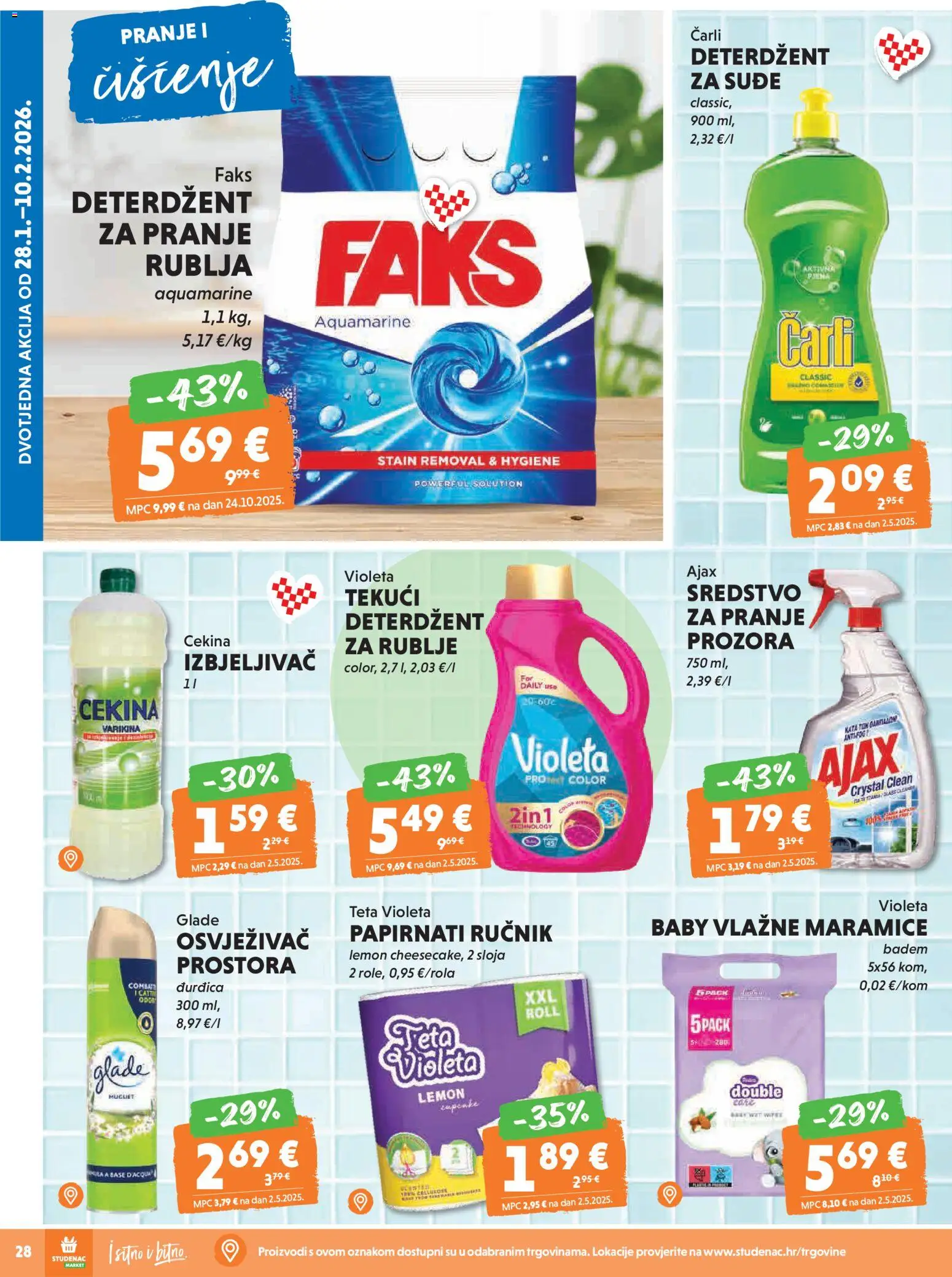Studenac katalog | vrijedi od 28.01.2026 | Stranica: 28 | Proizvodi: Vlažne maramice, Varikina, Badem, Ajax