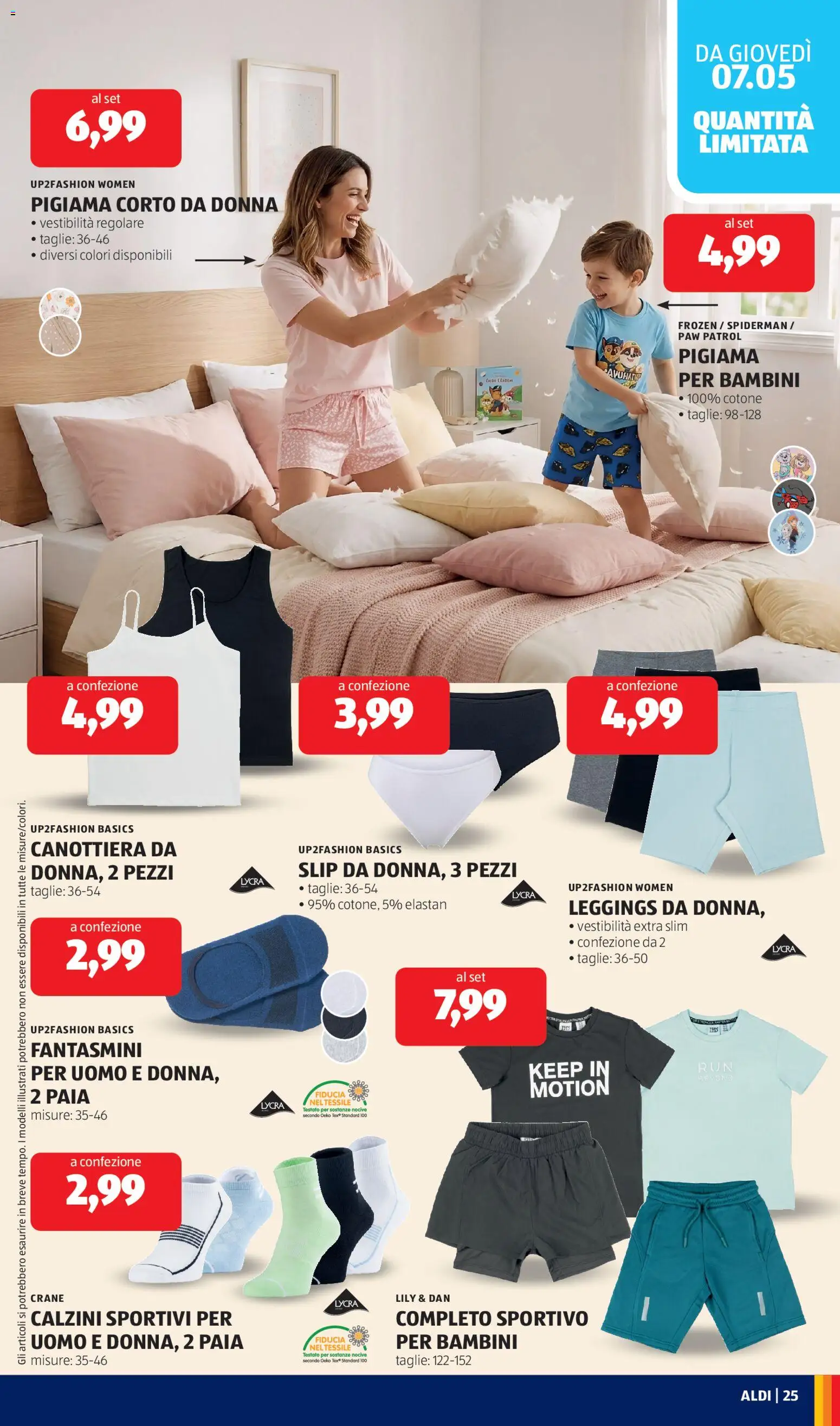 Volantino Aldi del 04.05.2026 | Pagina: 25 | Prodotti: Calzini, Pigiama, Leggings, Fantasmini
