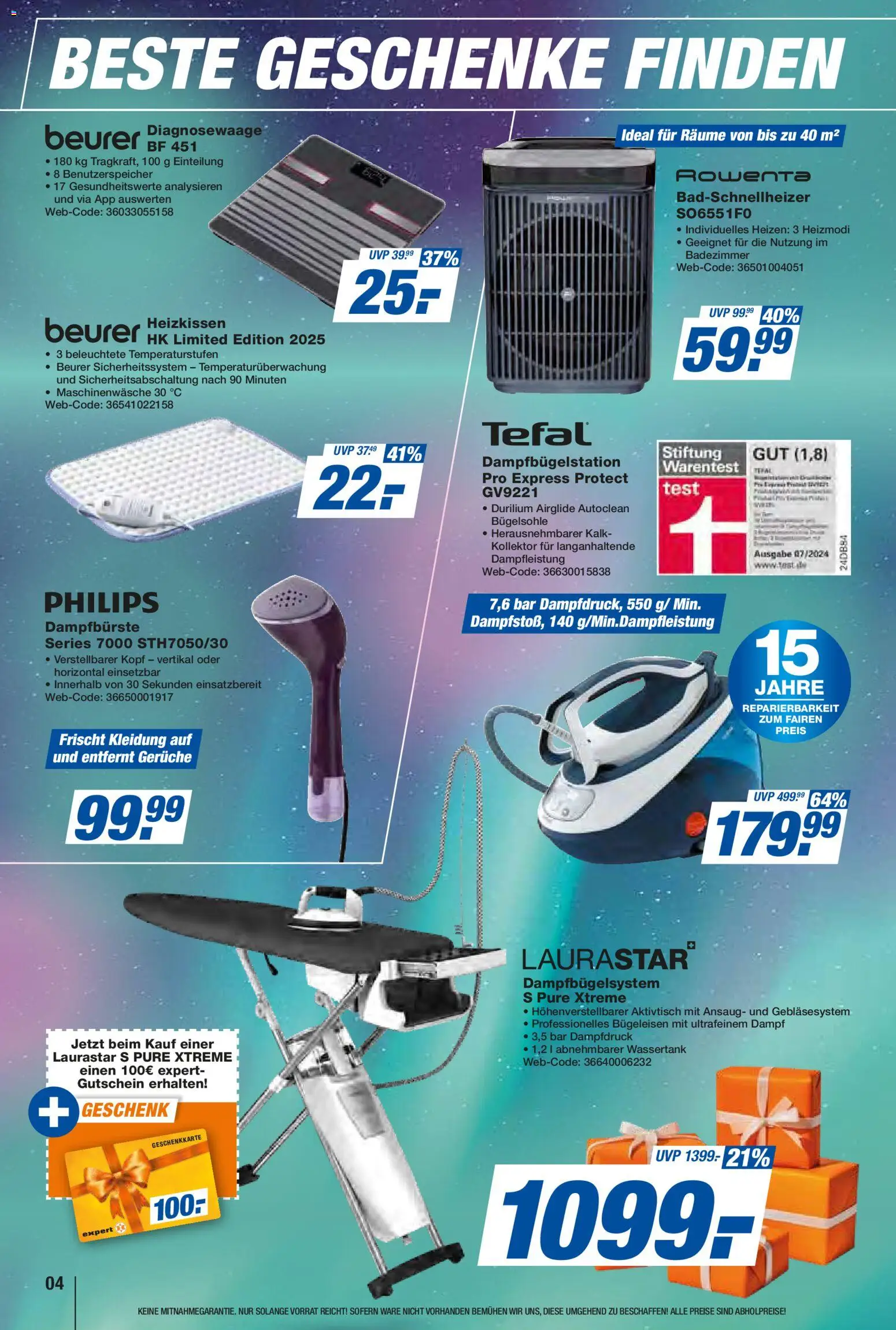 Expert  Aktuelle Beilage – gültig ab 05.12.2025 | Seite: 4 | Produkte: Philips, Bügeleisen, Heizkissen