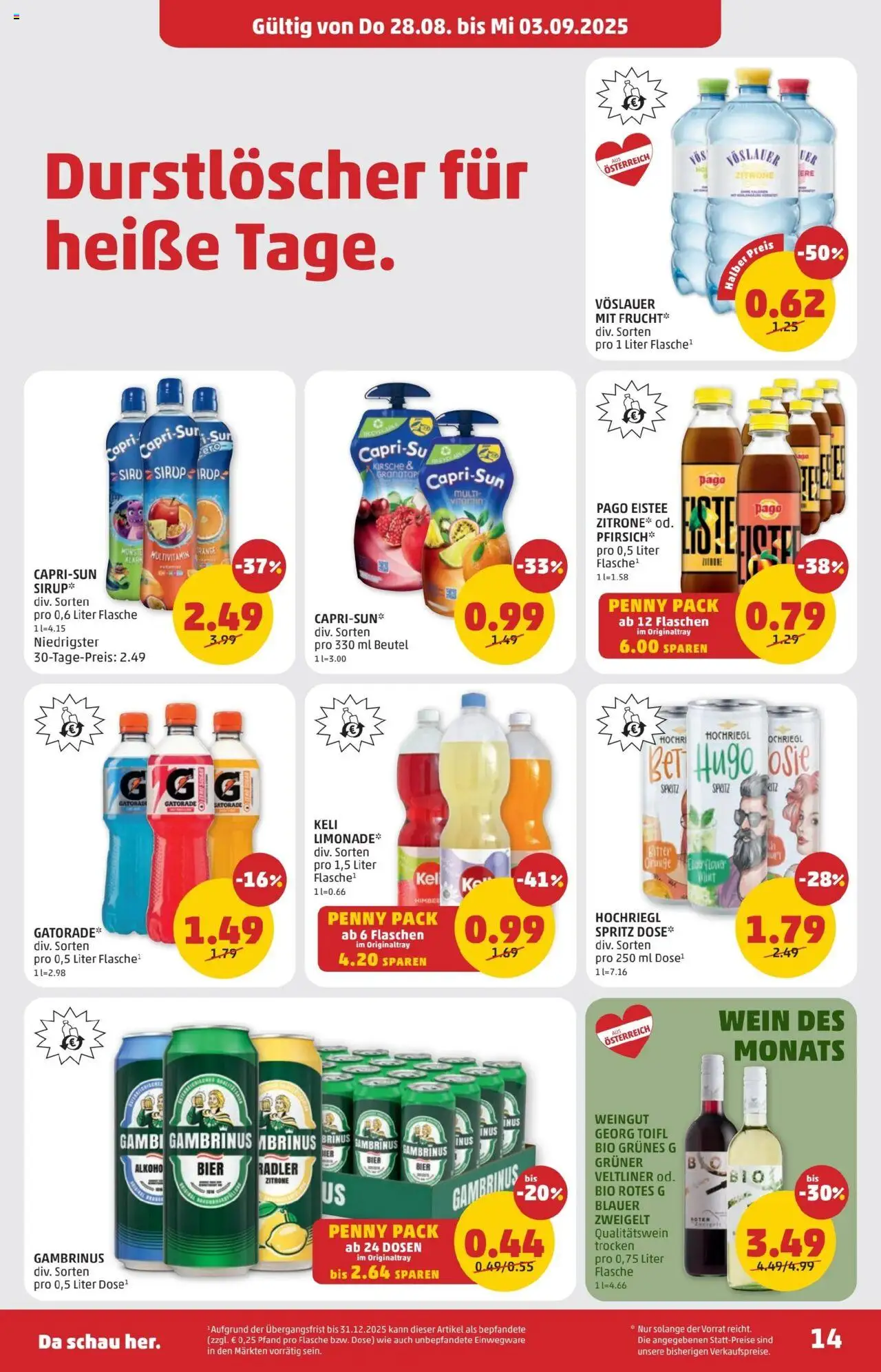 Penny Markt Flugblatt gültig ab 28.08.2025 | Seite: 14 | Produkte: Zitrone, Wein, Bier, Papier blanc