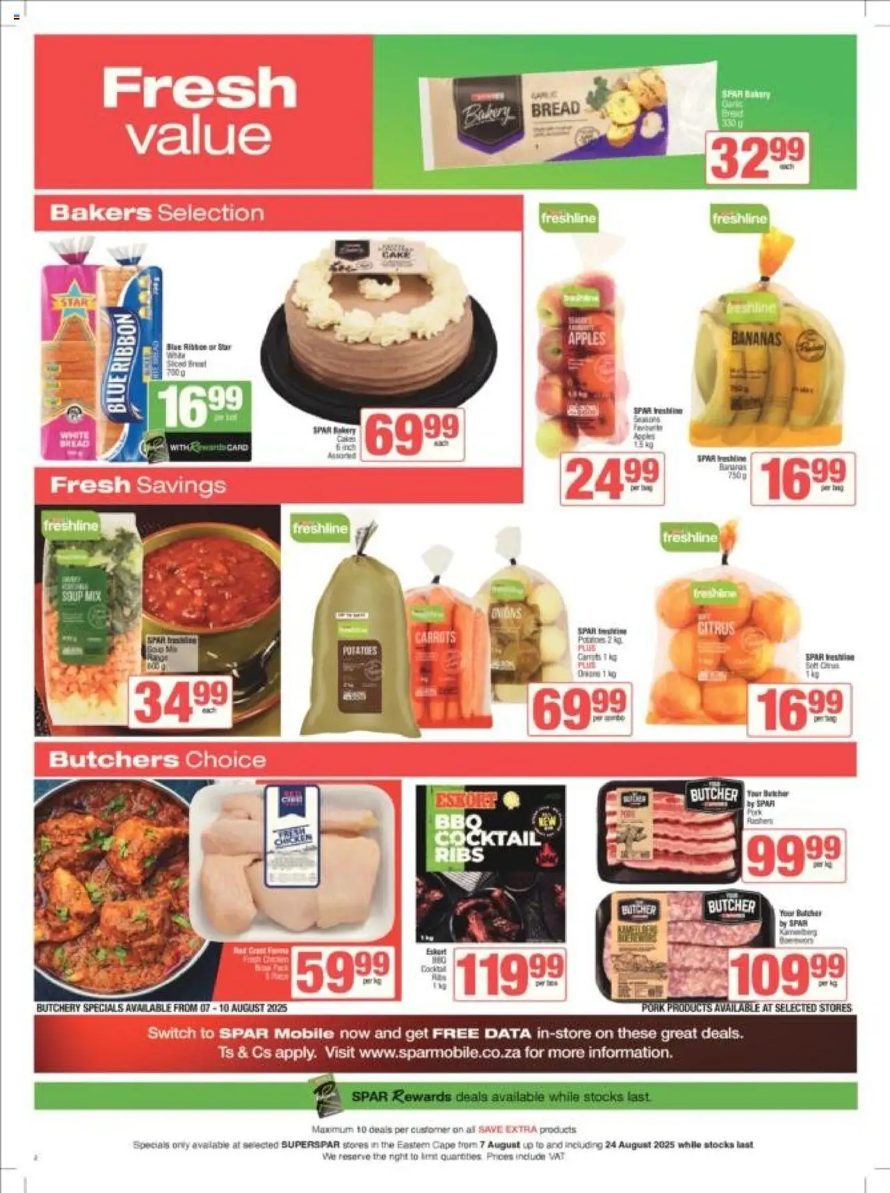 Superspar - Eastern Cape - Weekly Specials │ valid from 07.08.2025 | Page: 2 | Products: Bread, Bananas, Carrots, Potatoes