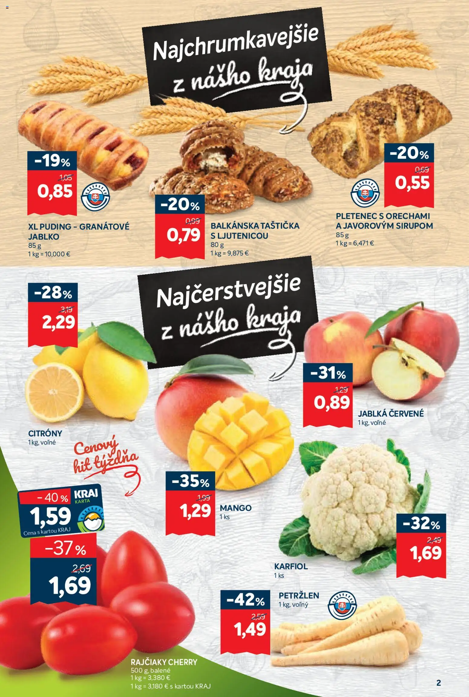 Nové Kraj akcie – leták je platný od 08.01.2026 | Strana: 2 | Produkty: Puding, Citróny, Mango, Petržlen