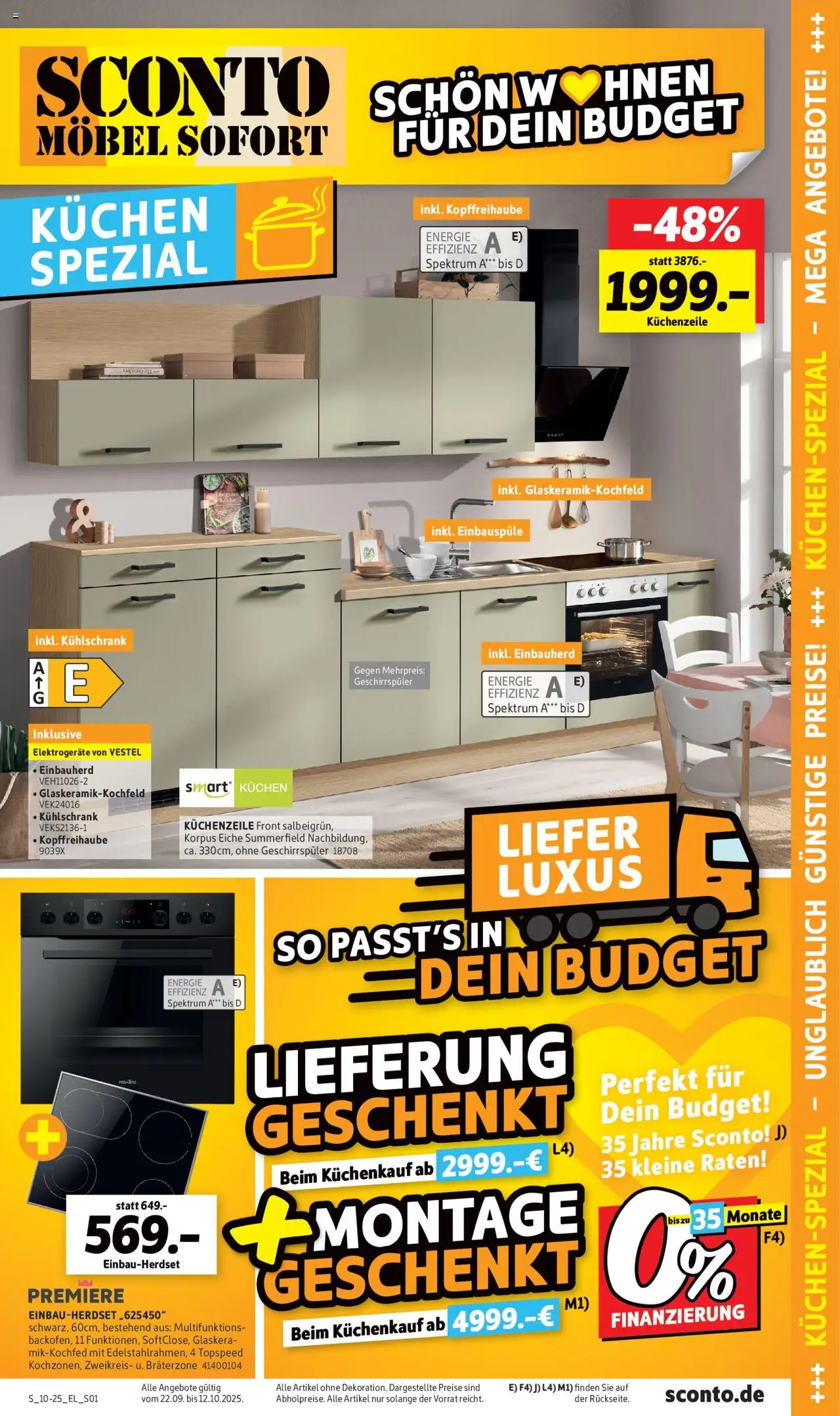 Sconto Prospekt 	 – gültig ab 22.09.2025 | Seite: 9 | Produkte: Geschirrspüler, Küchenzeile, Kühlschrank, Kuchen
