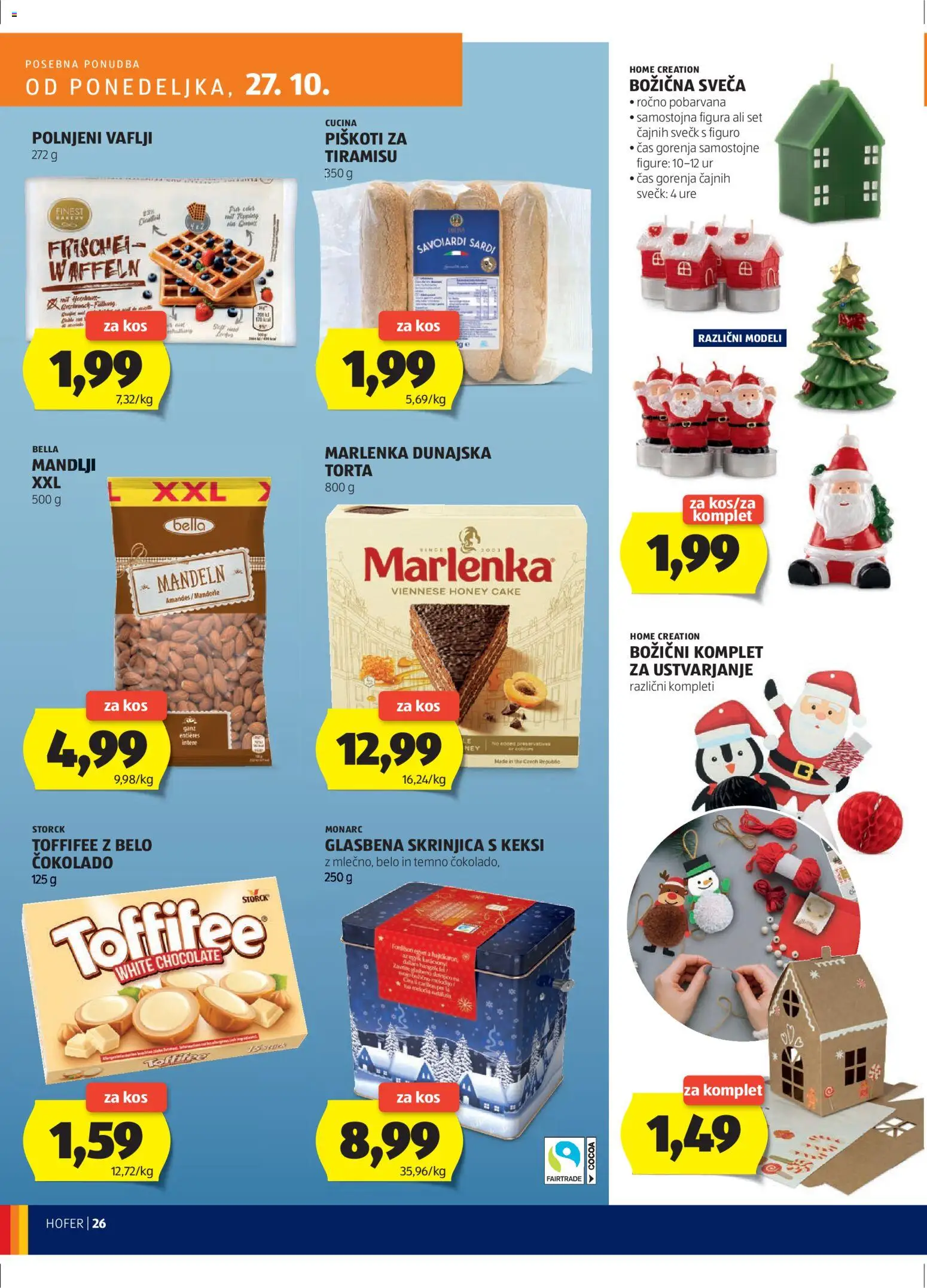 Novi Hofer katalog ponudbe – veljaven od 23.10.2025 | Stran: 26 | Izdelki: Mandlji, Torta, Vaflji, Piskoti