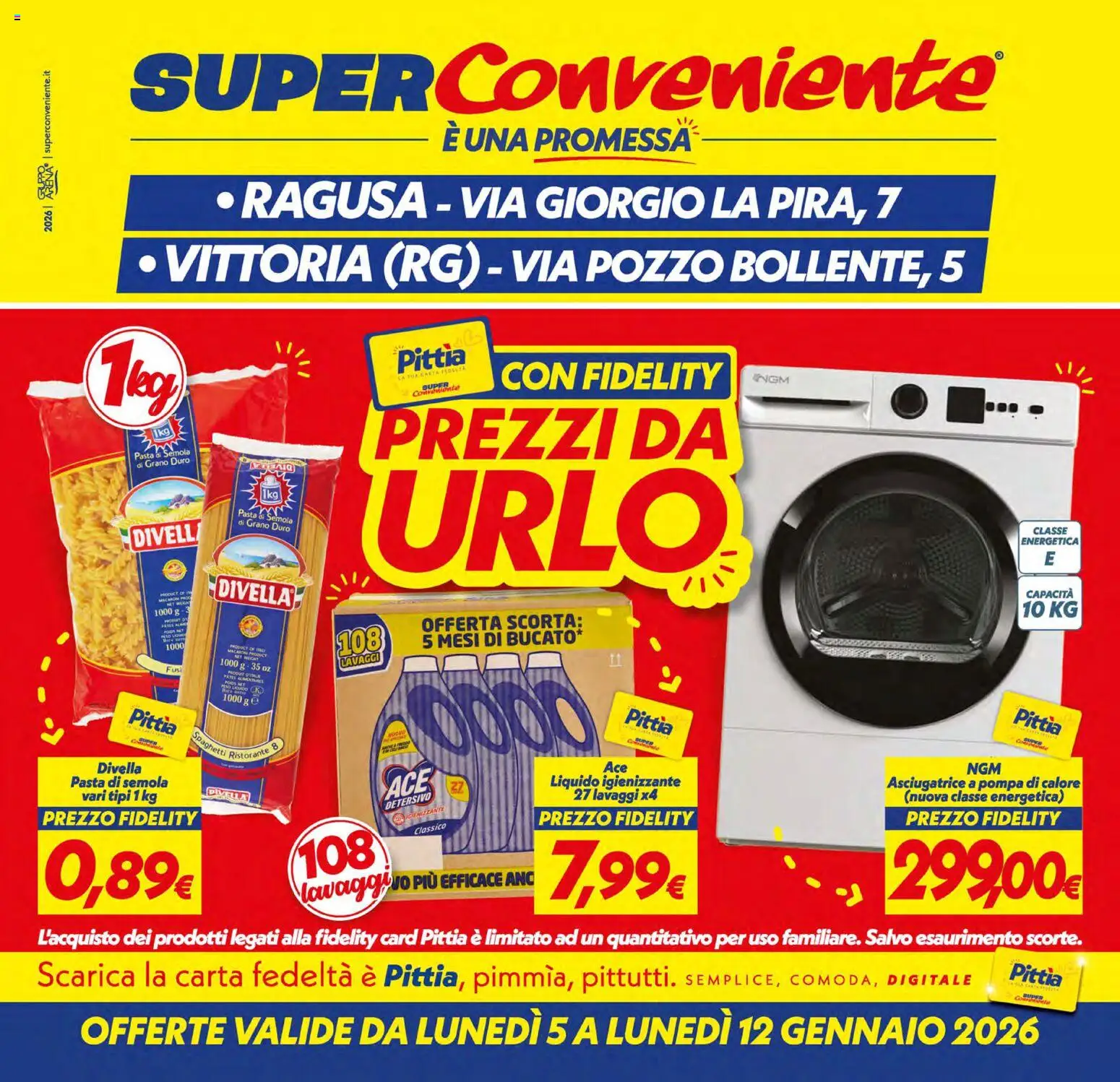 Volantino SuperConveniente del 05.01.2026 | Pagina: 1 | Prodotti: Pasta, Asciugatrice