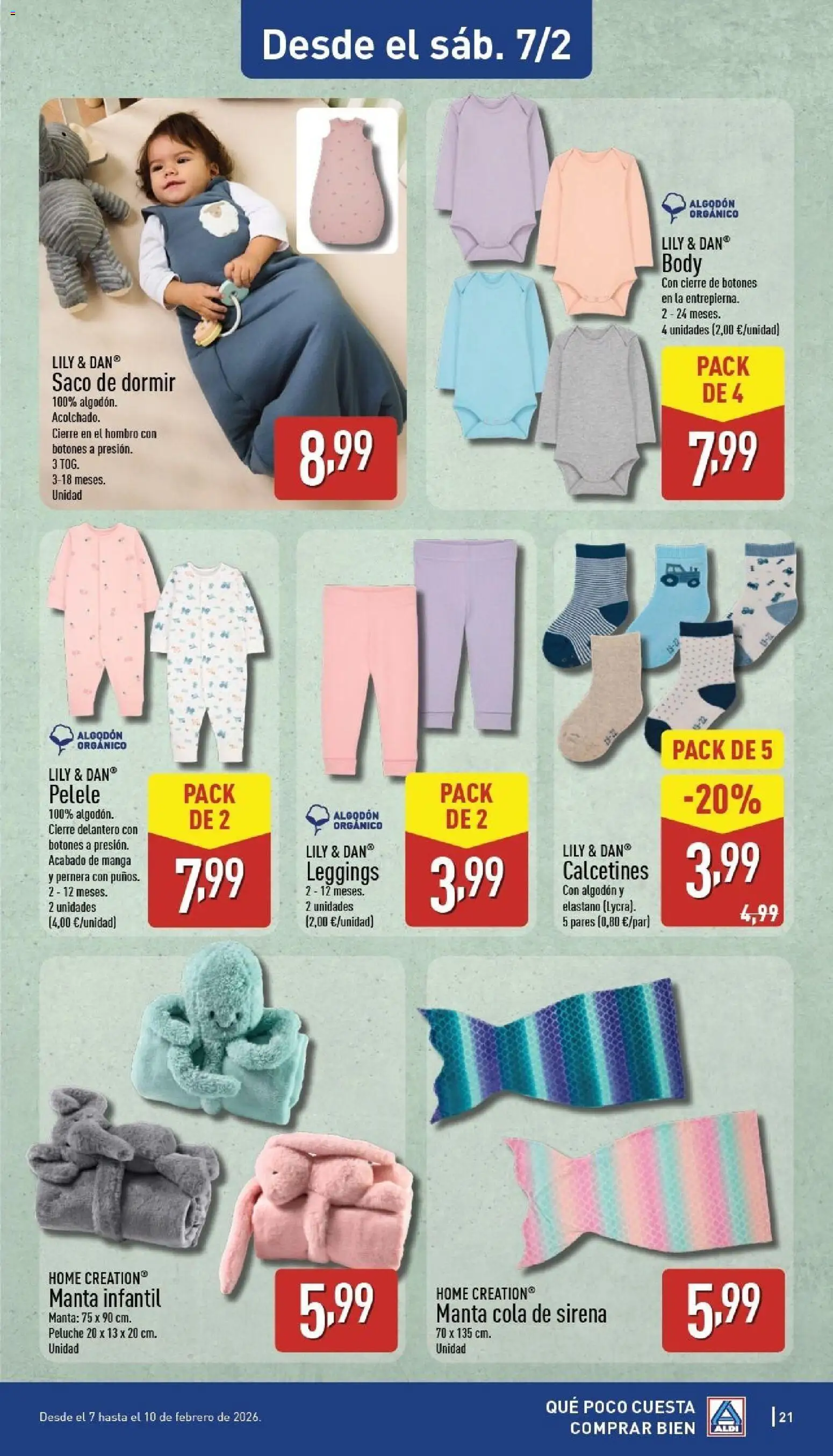 Aldi folleto Península │ válido desde el 02.02.2026 | Página: 21 | Productos: Saco de dormir, Manta, Body