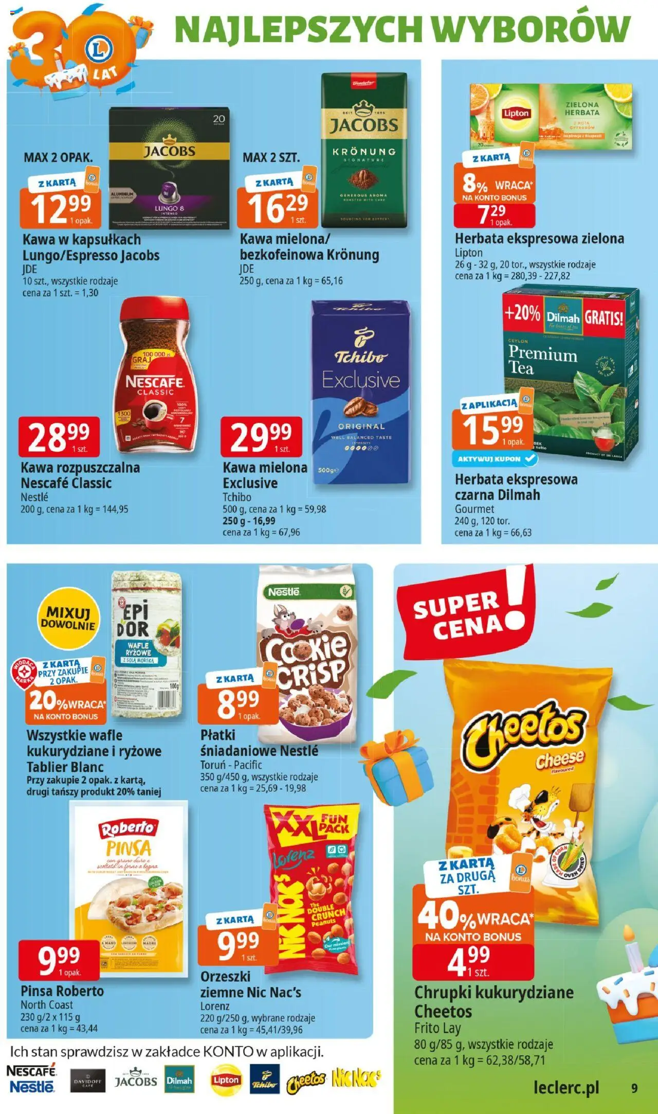 E.Leclerc Gazetka - Elbląg 30 lat od 27.05.2025 | Strona: 9 | Produkty: Wafle, Kawa rozpuszczalna, Orzeszki ziemne, Herbata