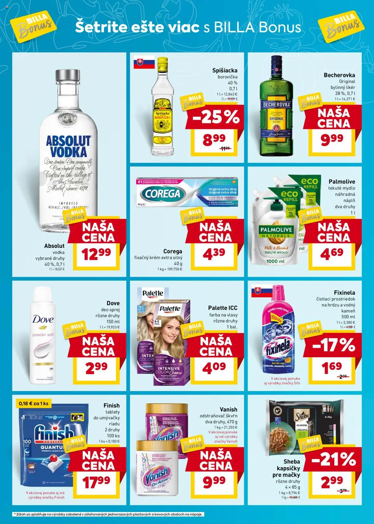 Nové Billa akcie – leták je platný od 10.09.2025 | Strana: 8 | Produkty: Becherovka, Vanish, Čistiaci prostriedok, Vodka