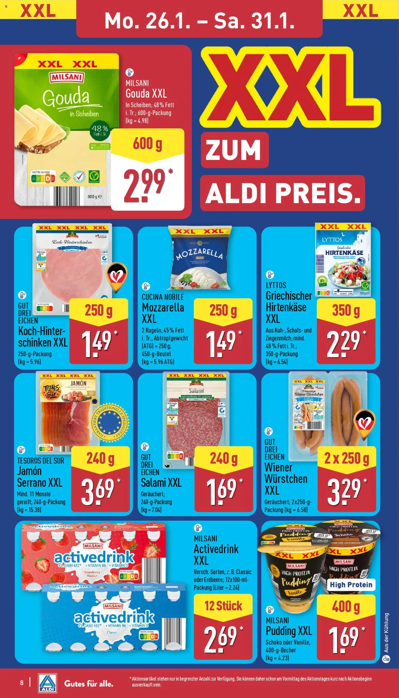 Aldi Prospekt 	 – gültig ab 26.01.2026 | Seite: 10 | Produkte: Wiener wurstchen, Mozzarella, Gouda, Salami