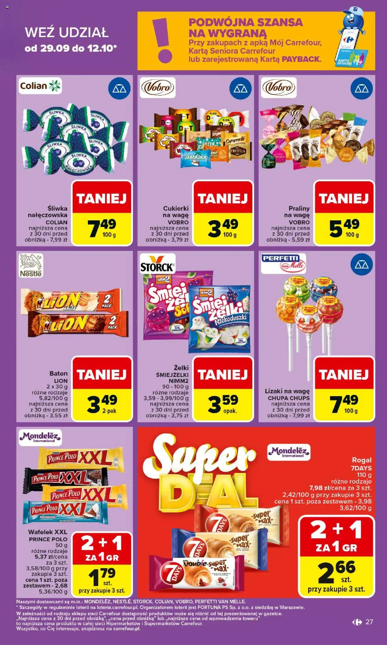 Carrefour Gazetka od 06.10.2025 | Strona: 27 | Produkty: Karta, Praliny, Baton, Lizaki
