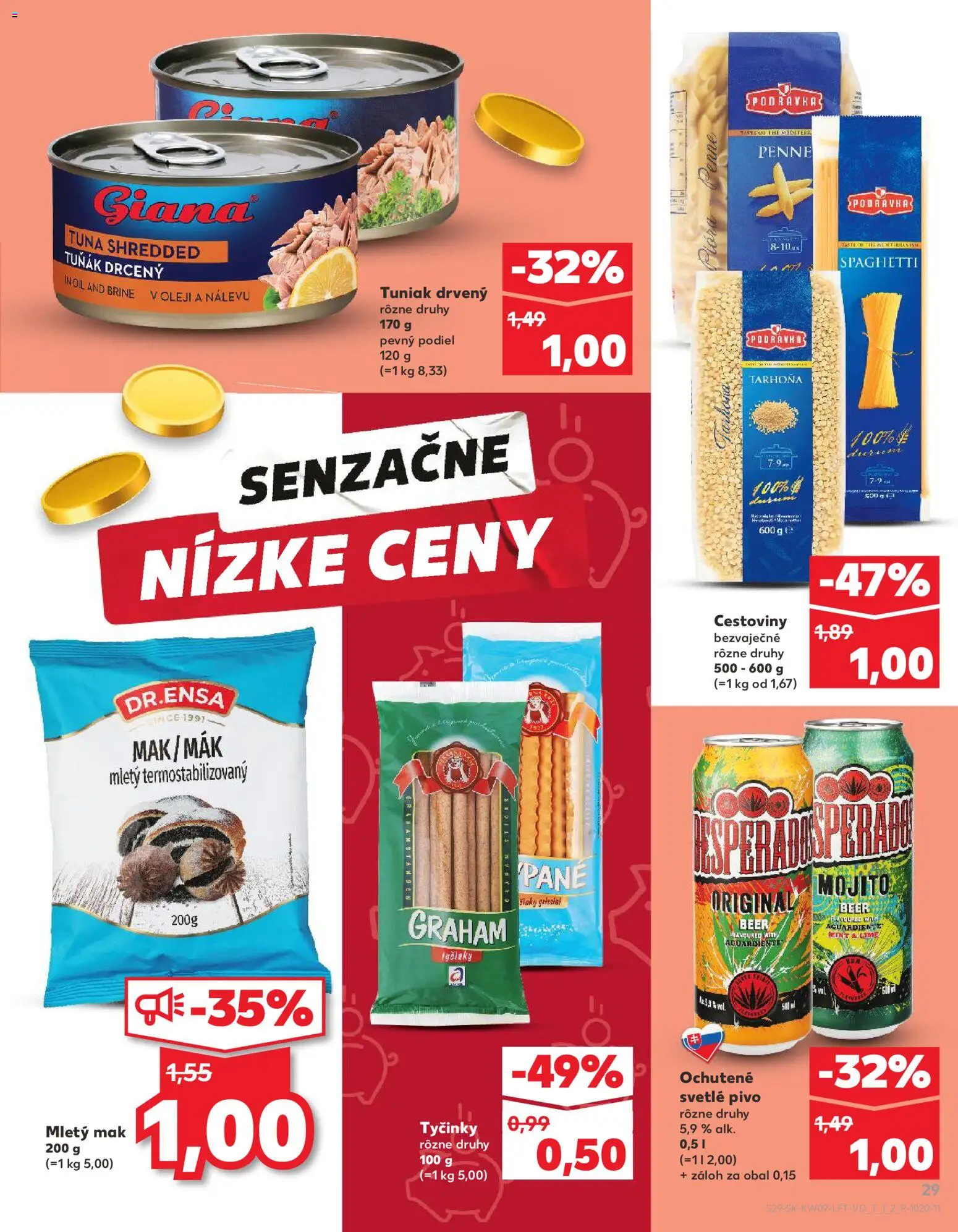 Nové Kaufland akcie – leták je platný od 26.02.2026 | Strana: 29 | Produkty: Tuniak, Desperados, Cestoviny, Mak