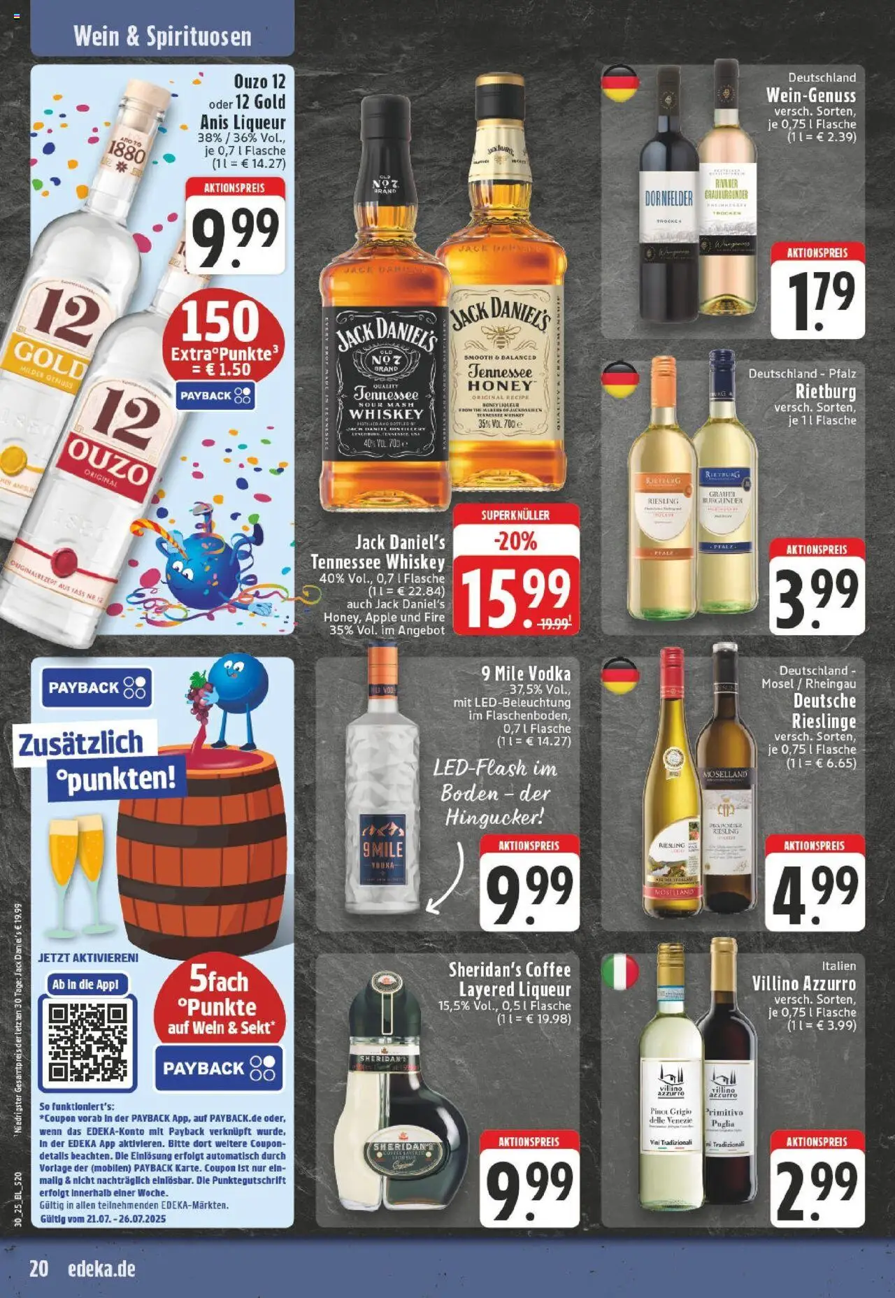 Edeka prospekt Bocholt-Sternern	 - gültig ab dem 20.07.2025 | Seite: 20 | Produkte: Ouzo, Jack Daniel's, Apple, Whiskey
