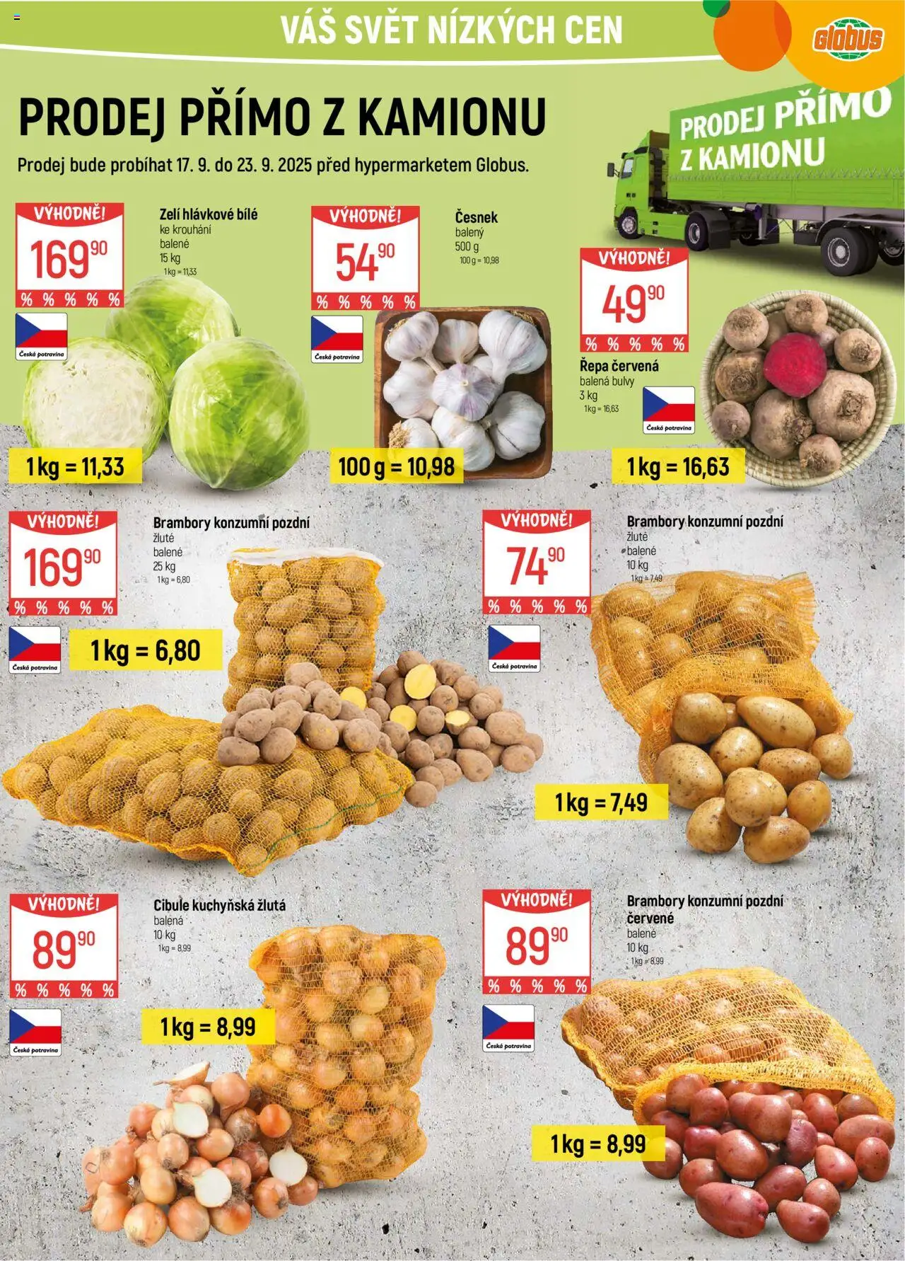 Globus leták - Opava od 17.09.2025 | Strana: 15 | Produkty: Globus, Brambory, Česnek, Cibule