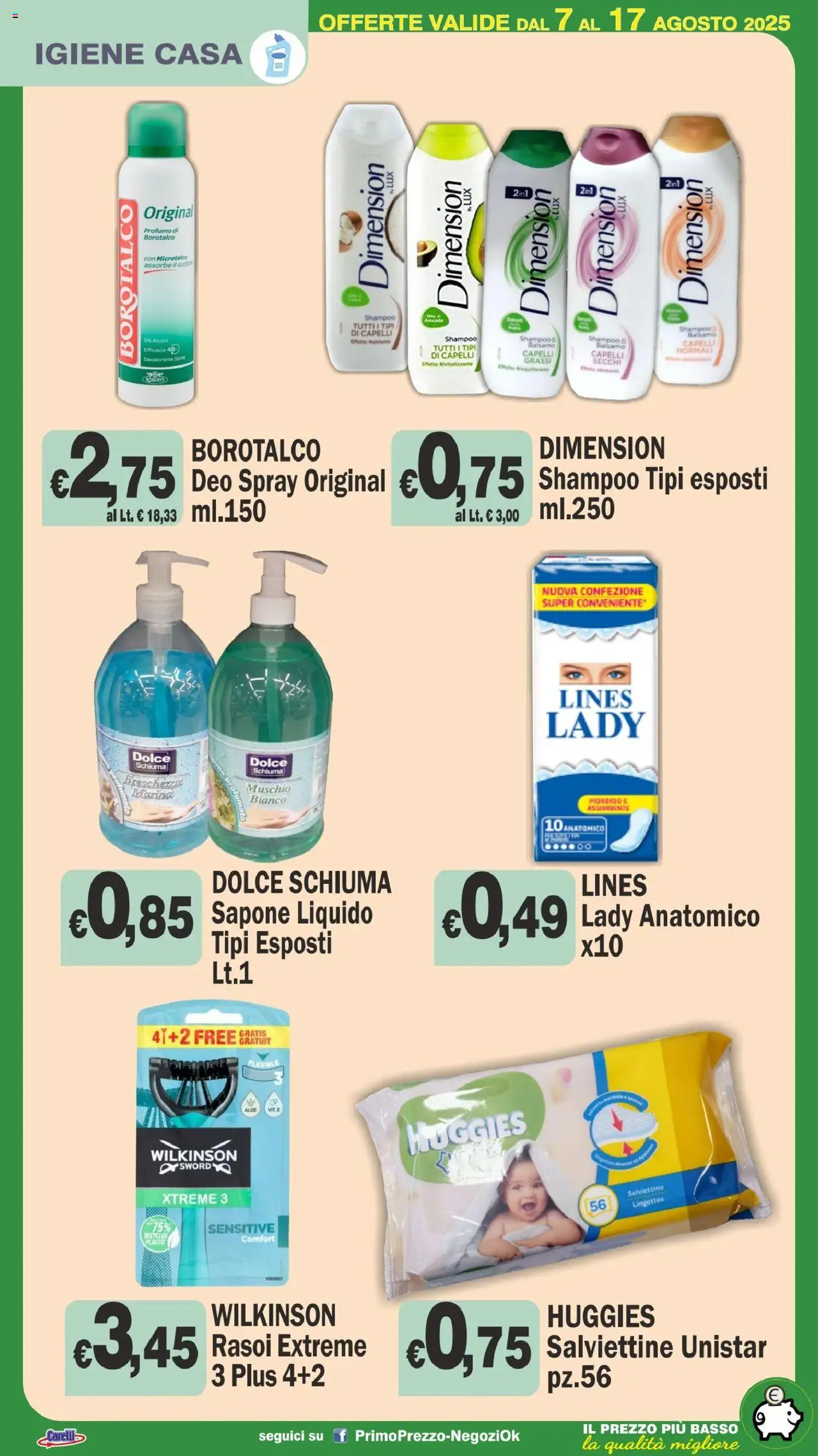 Volantino Primo Prezzo del 07.08.2025 | Pagina: 24 | Prodotti: Shampoo, Balsamo, Sapone, Deodorante