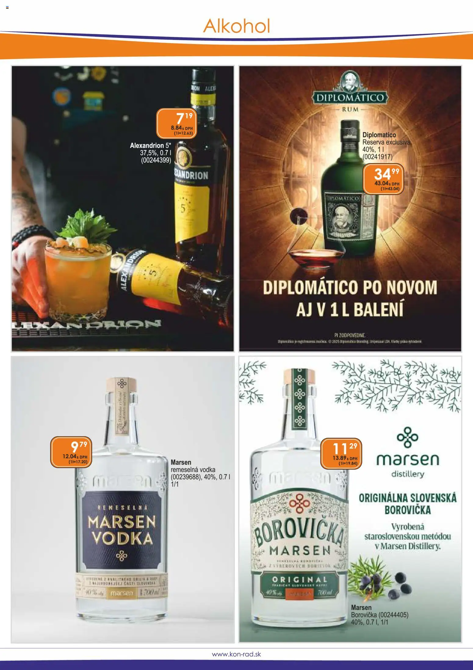 Nové KON - RAD akcie – leták je platný od 01.12.2025 | Strana: 11 | Produkty: Diplomatico, Borovička, Vodka, Alkohol