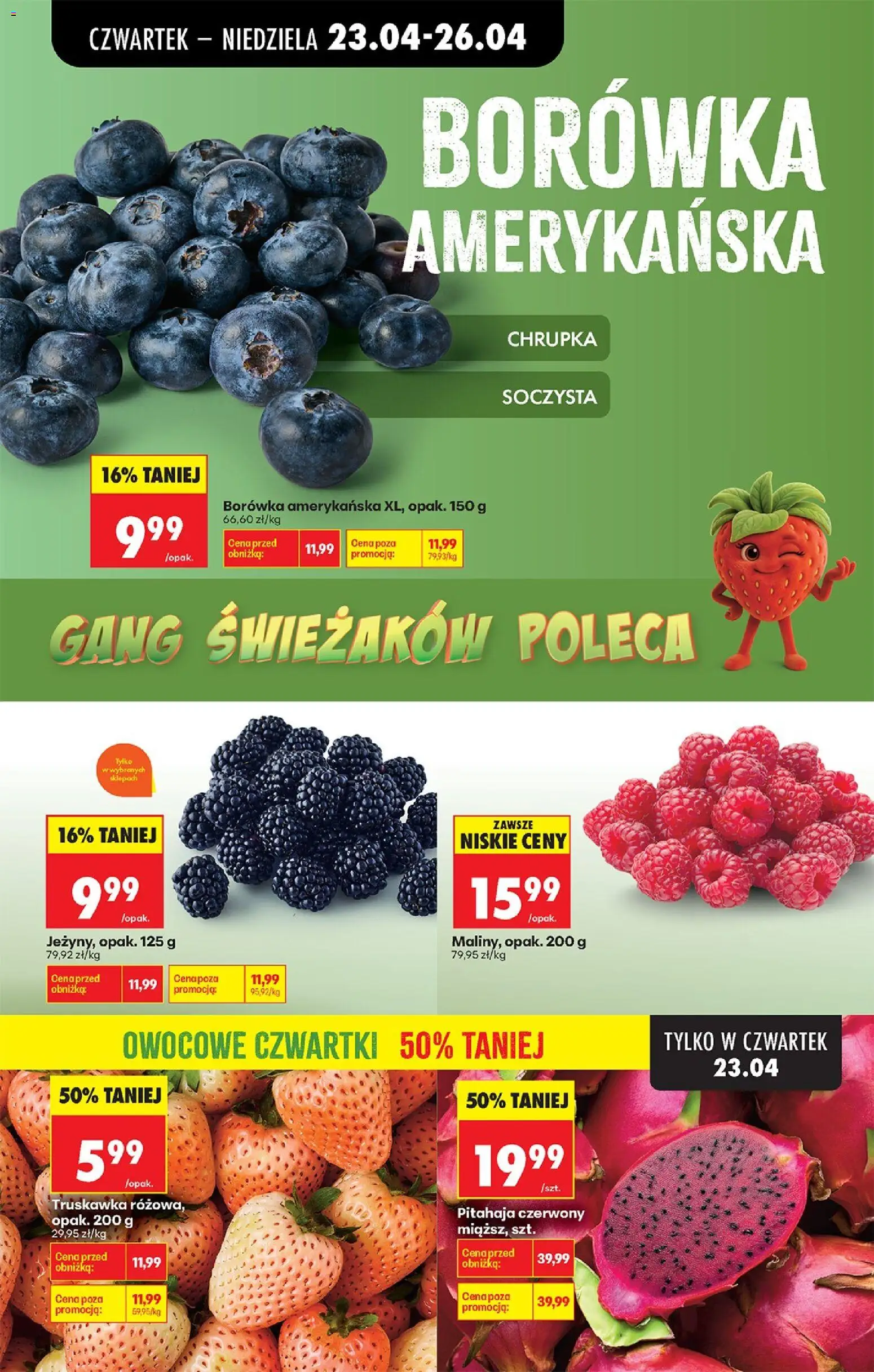 Biedronka gazetka od czwartku od 23.04.2026 | Strona: 38 | Produkty: Maliny, Borówka amerykańska, Jeżyny