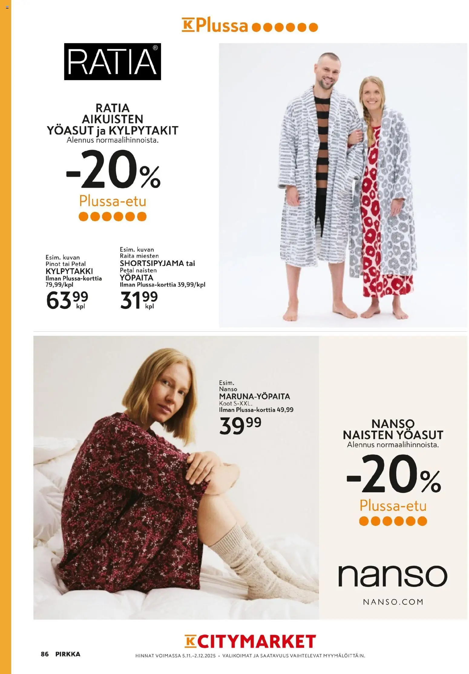 K-Market - Pirkka – voimassa 05.11.2025 alkaen | Sivu: 85 | Tuotteet: Kylpytakki