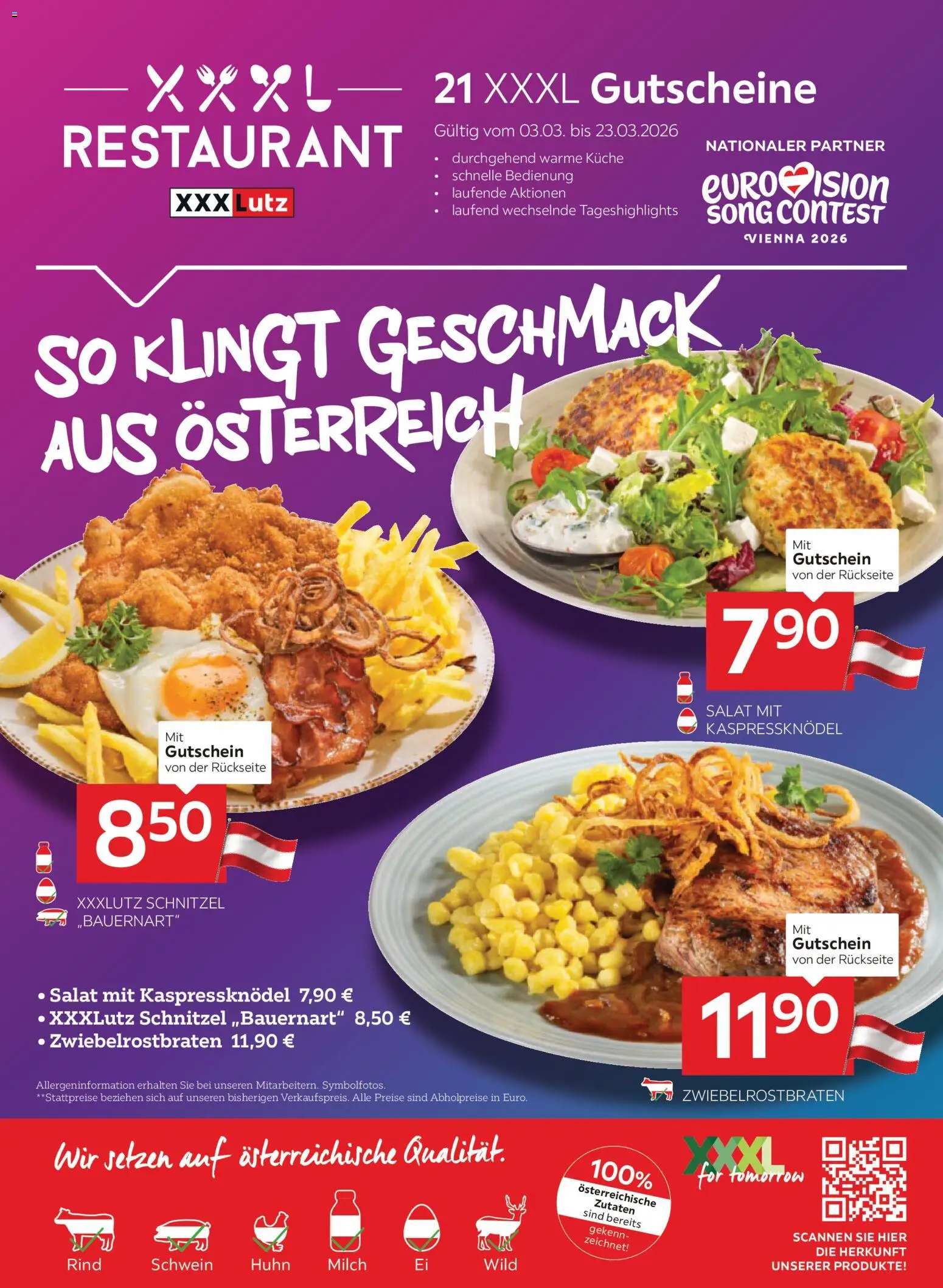 XXXLutz Restaurant gültig ab 03.03.2026 | Seite: 1 | Produkte: Salat, Milch