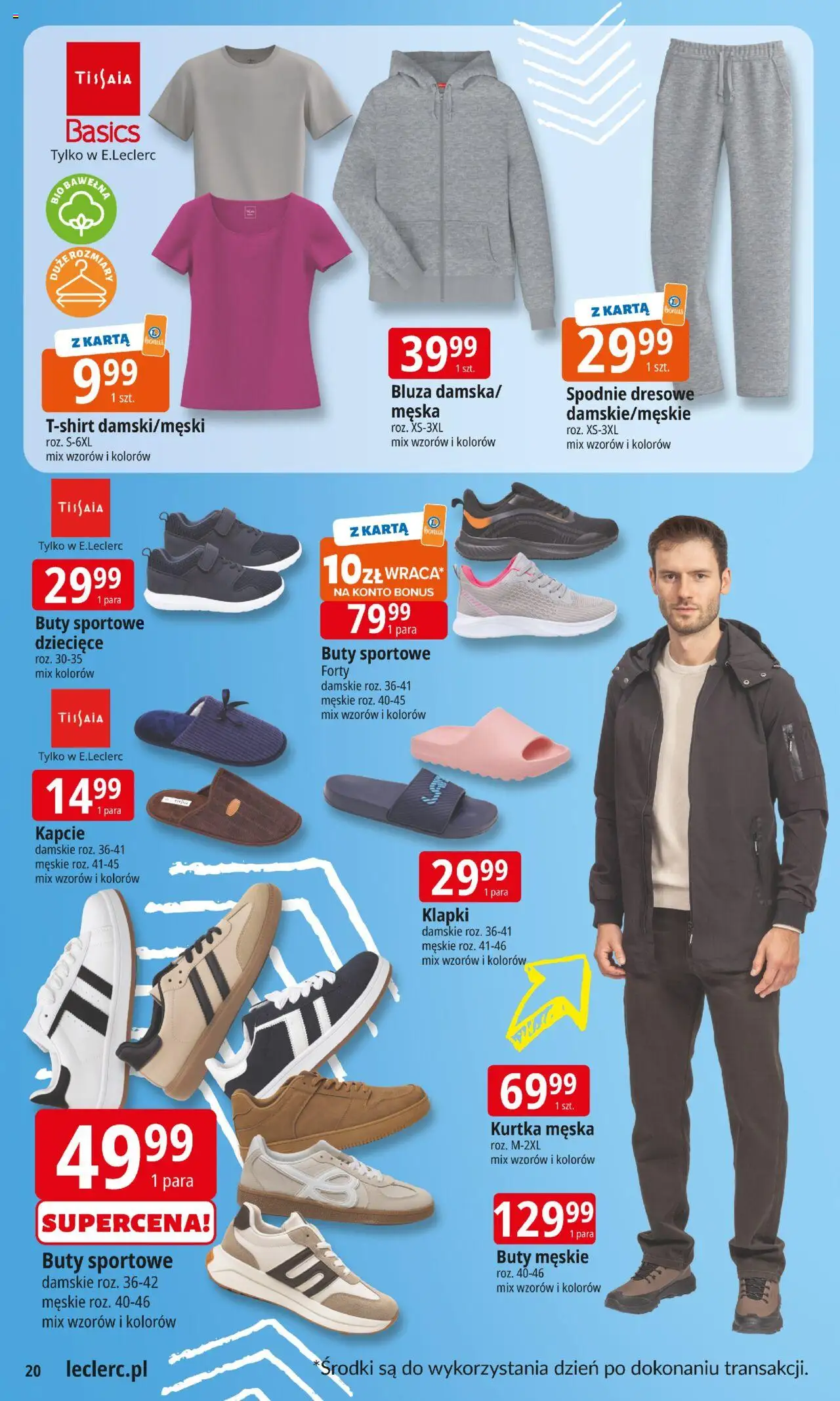 E.Leclerc Gazetka od 12.08.2025 | Strona: 20 | Produkty: Spodnie, Buty, Klapki damskie, Buty męskie